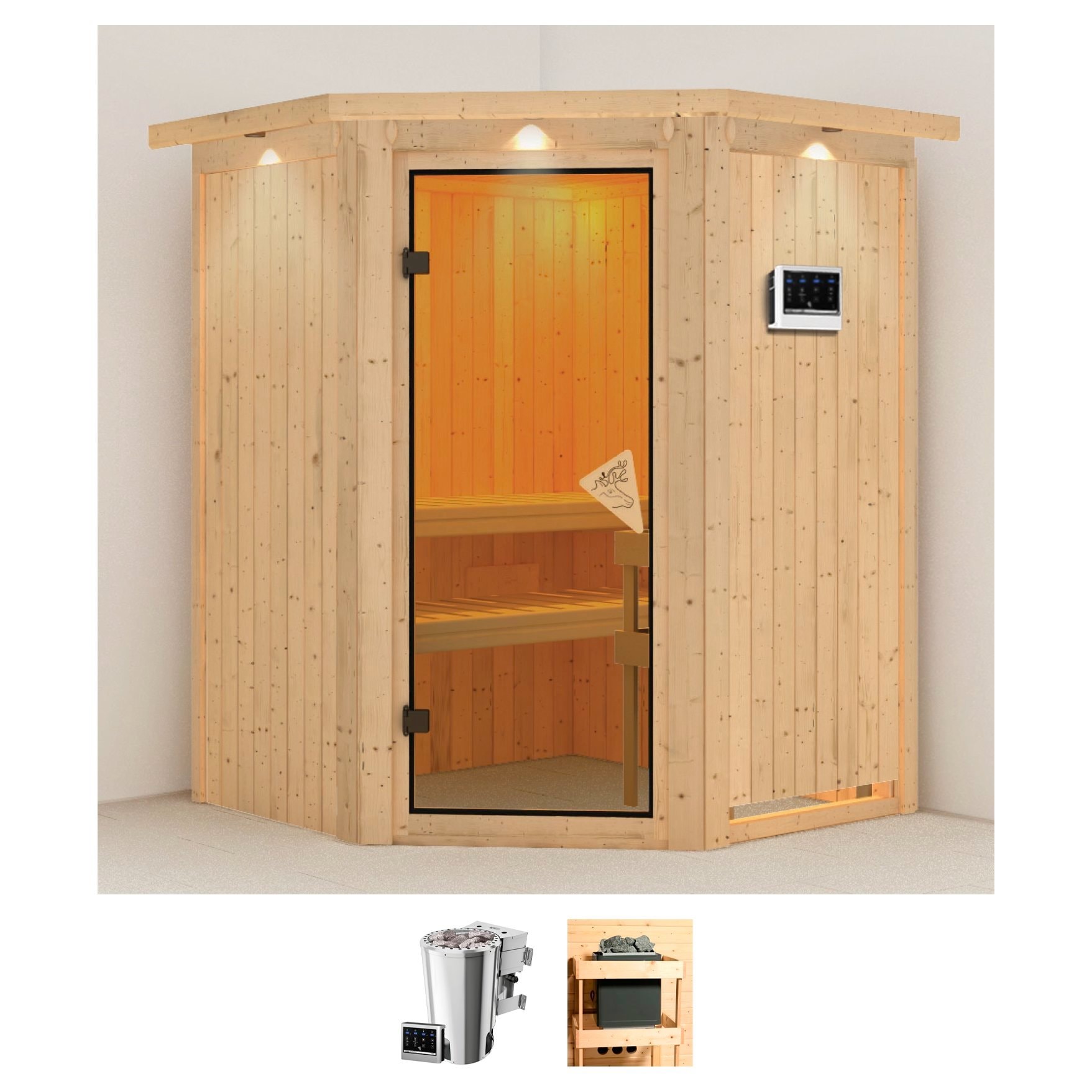 Karibu Sauna "Nanna" Set, Ofen 3,6 kW Bio-Ofen externe Strg. easy