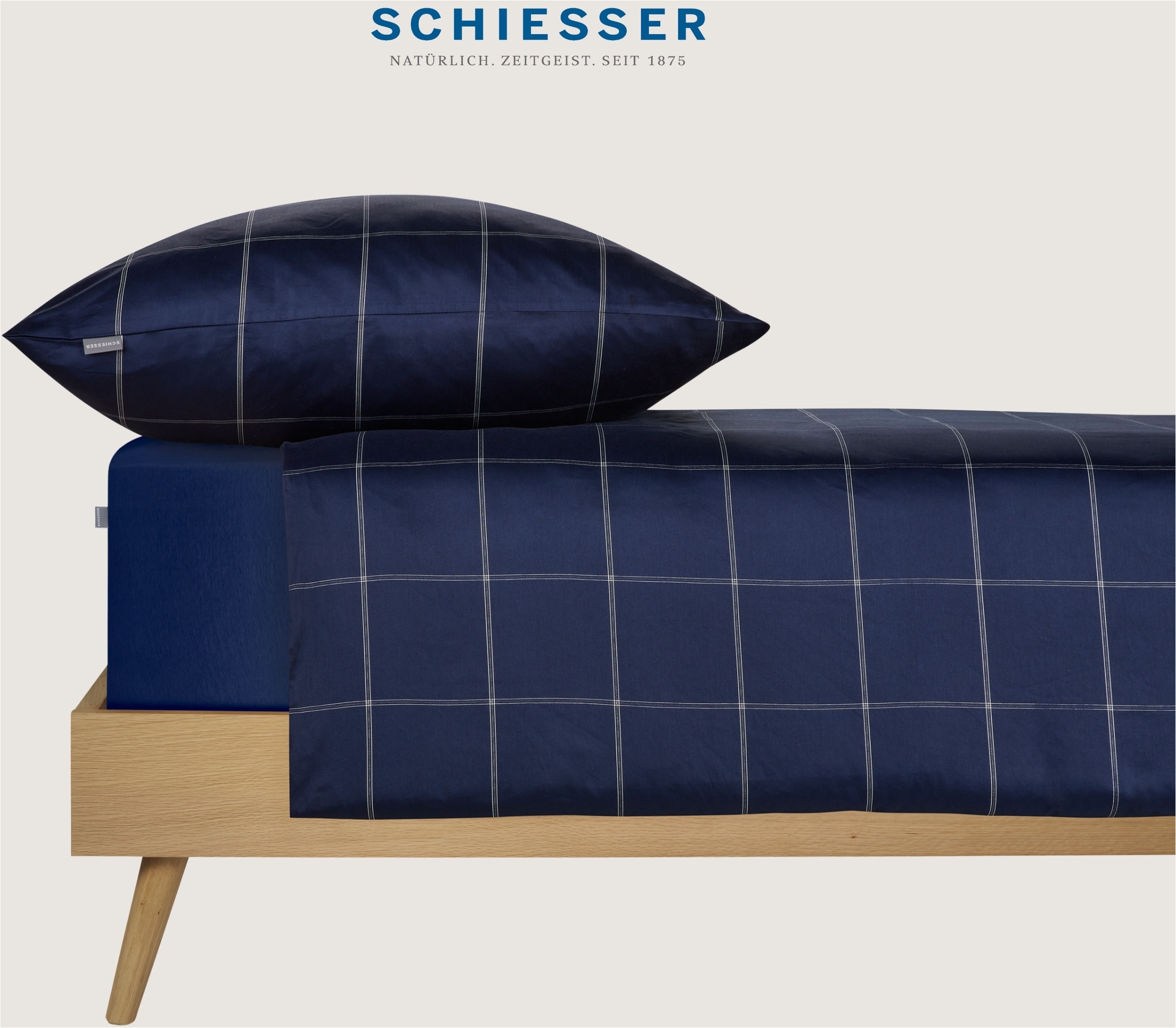 Schiesser Spannbettlaken Dunkelblau - SCHIESSER Home, Größe 150*200, 95 % Baumwolle, 5 % Elasthan