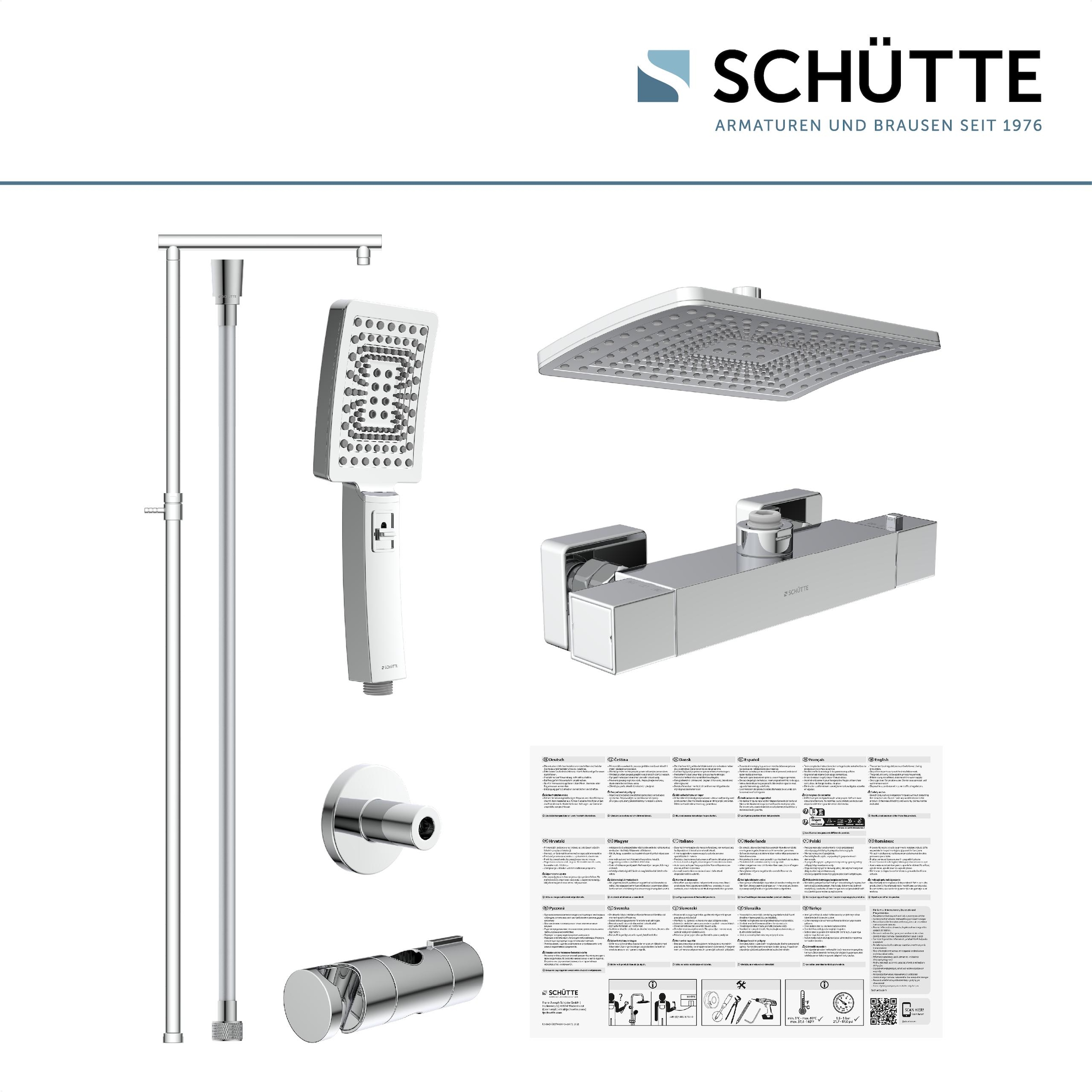 Schütte Duschbrause »TRENTO«, (Set), mit Thermostatarmatur, 3-fach verstellbar, Antikalk-Noppen