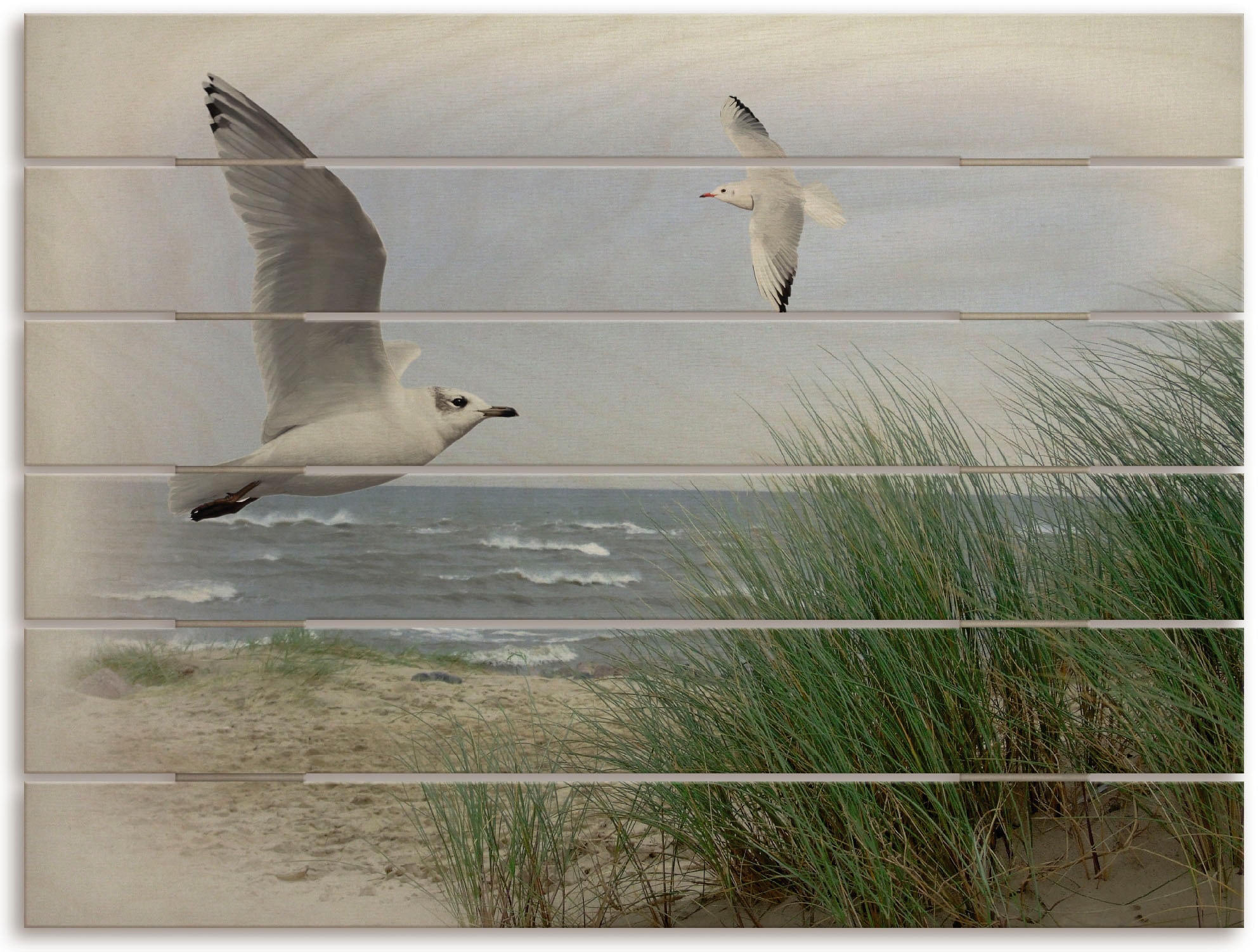 Artland Holzbild »Nordseestrand mit Möwen«, Strandbilder, (1 St.)