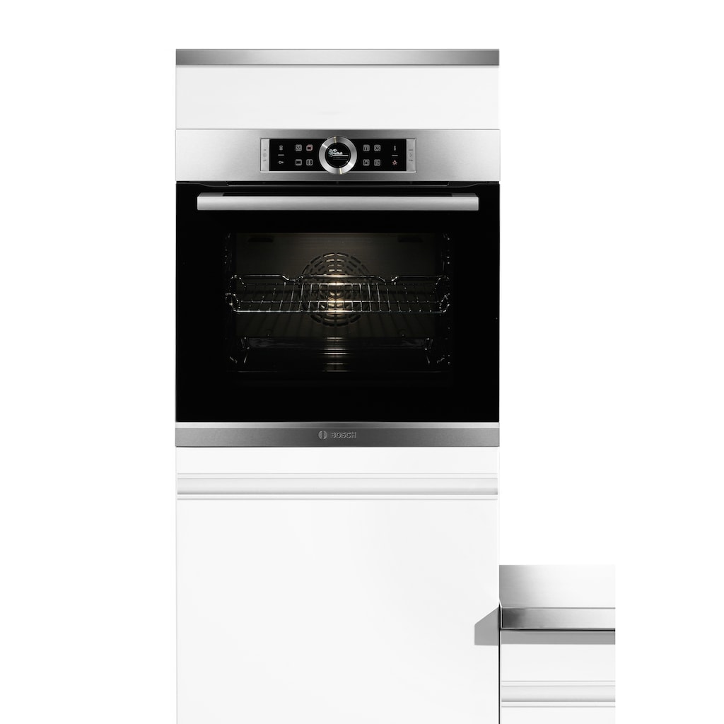 BOSCH Einbaubackofen »HBG635B«, Serie 8, mit Teleskopauszug nachrüstbar, ecoClean Direct, 4D-Heißluft-Eco-Ober-/Unterhitze Eco-Umluft-Infra-Grill-Großflächen-/Kleinflächengrill-Pizzastufe-Sanftgaren-Vorwärmen-Warmhalten-Auftaustufe, mit Pizzastufe