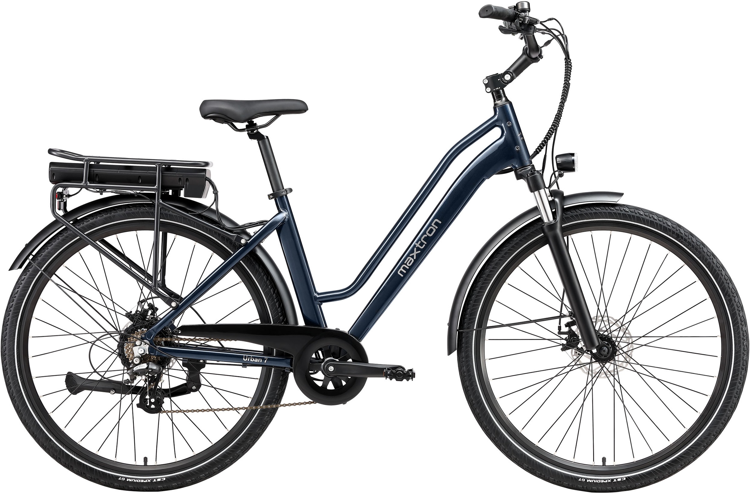 Maxtron "Maxtron Urban 7 E-Citybike 28 Zoll" 7 Gang Shimano Altus Schaltwerk Kettenschaltung Heckmotor 250 W Packung, Tiefeinsteiger für Damen