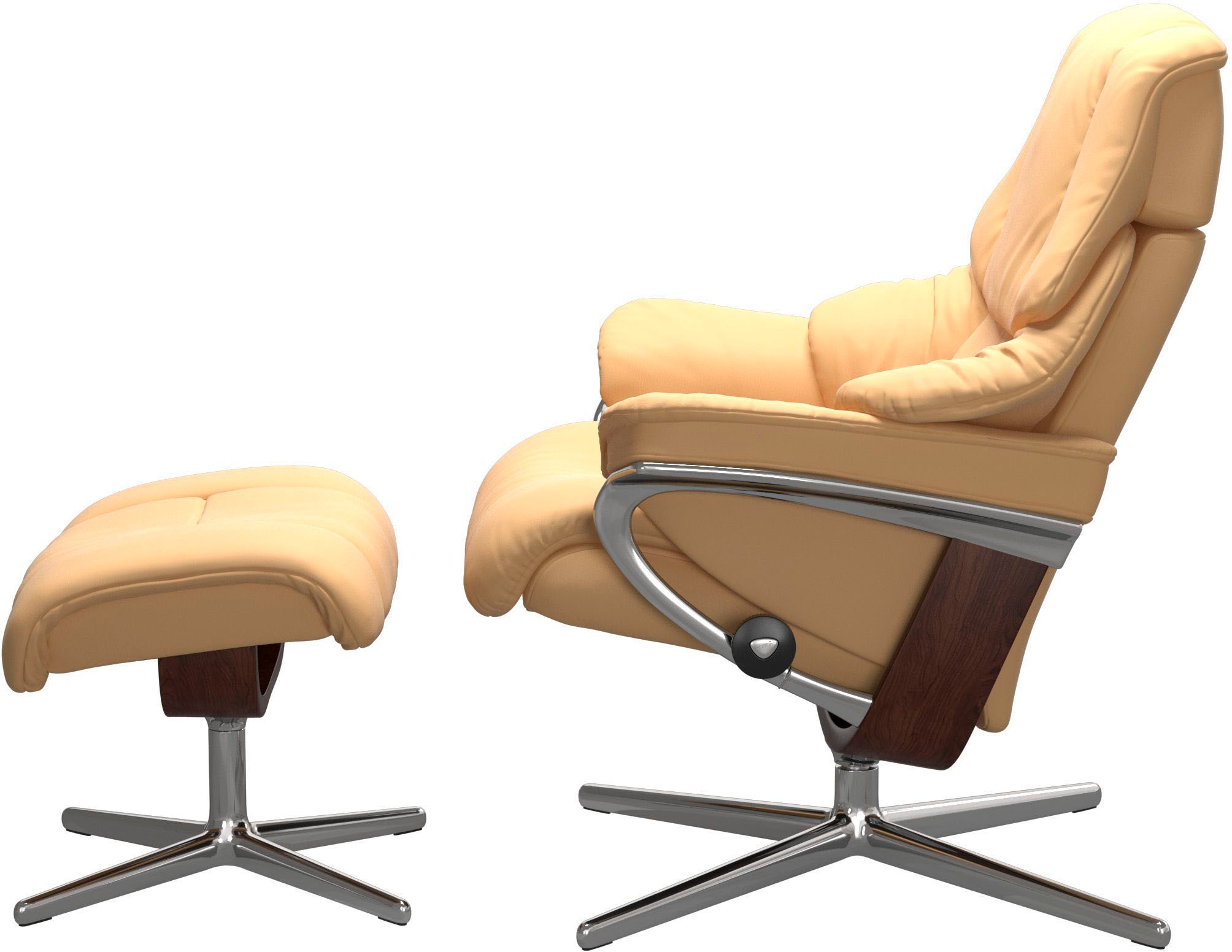 Thumbnail - Stressless Relaxsessel "Reno" Set, Relaxsessel mit Hocker, mit Hocker, mit Cross Base, Größe S, M & L, Holzakzent Braun