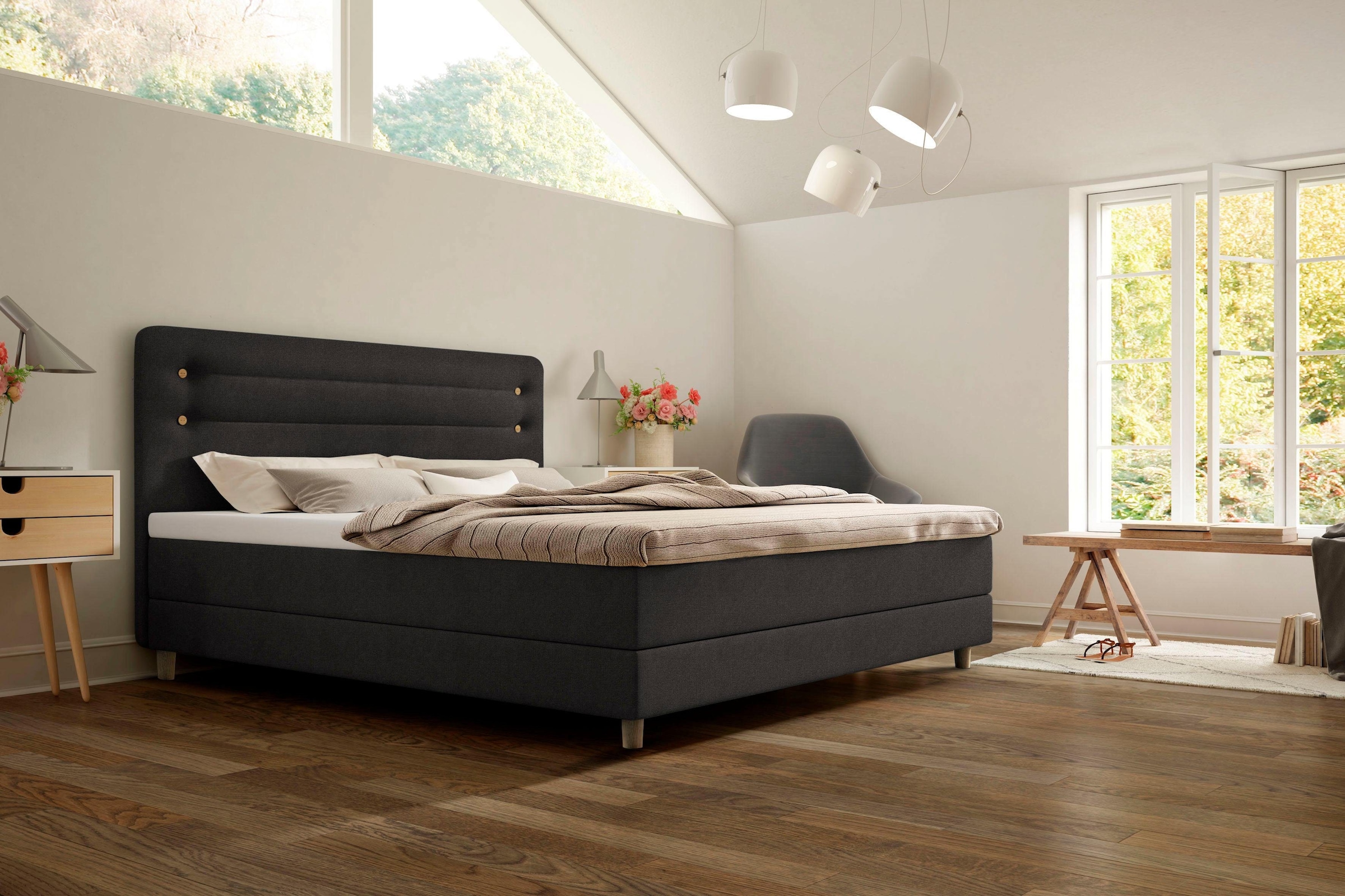 Boxspringbett »Fidelio«, inkl GELTEX® Next Topper, Holzfuß in Eiche