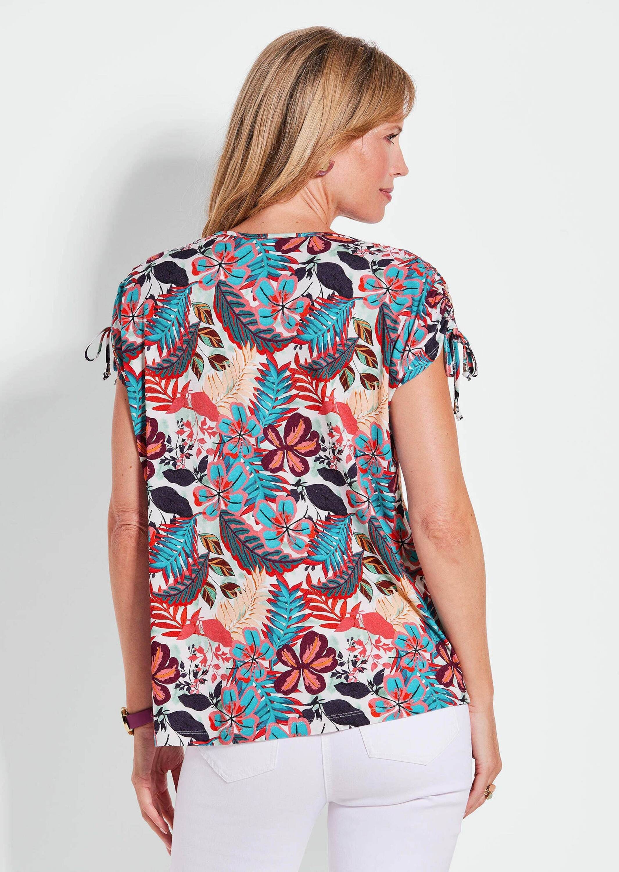 GOLDNER Kurzarmshirt »Kurzgröße Florales Oberteil mit V-Ausschnitt«
