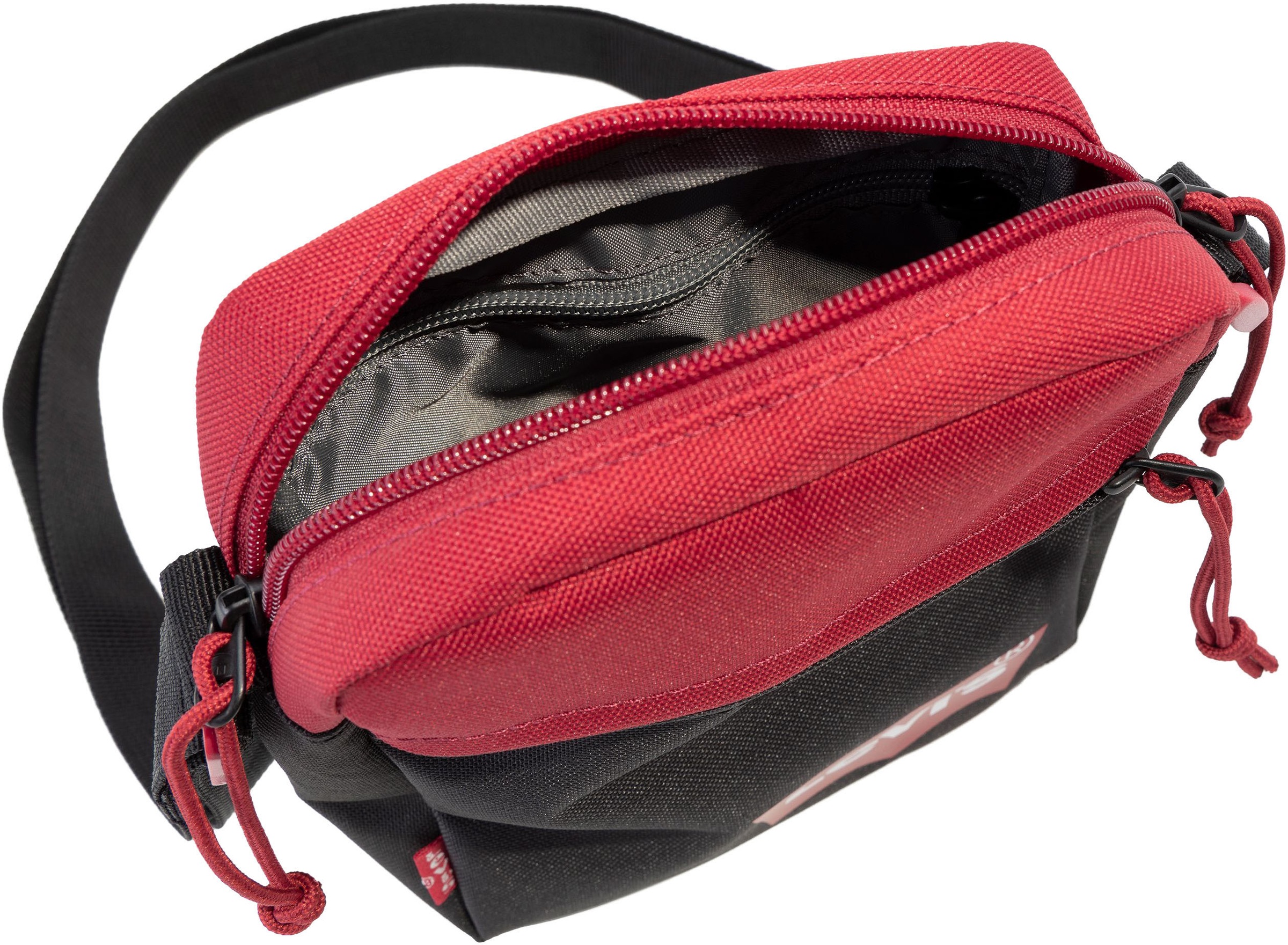 Umhängetasche LEVI'S "MINI CROSSBODY SOLID (RED BATWING)", Damen, Gr. B/H/T: 15,5cm x 21cm x 5,5cm, schwarz (schwarz, rot), Web, Polyester, Taschen Umhängetasche, modische Mini Bag Schultertasche 3