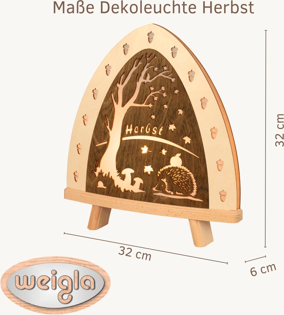 Weigla LED Dekolicht »Herbst, Tischleuchte aus Holz, NATUR-BRAUN«, 1 flammig, Leuchtmittel E14 | LED wechselbar, Erzgebirge garantiert, Herbstdeko innen, Tischlampe
