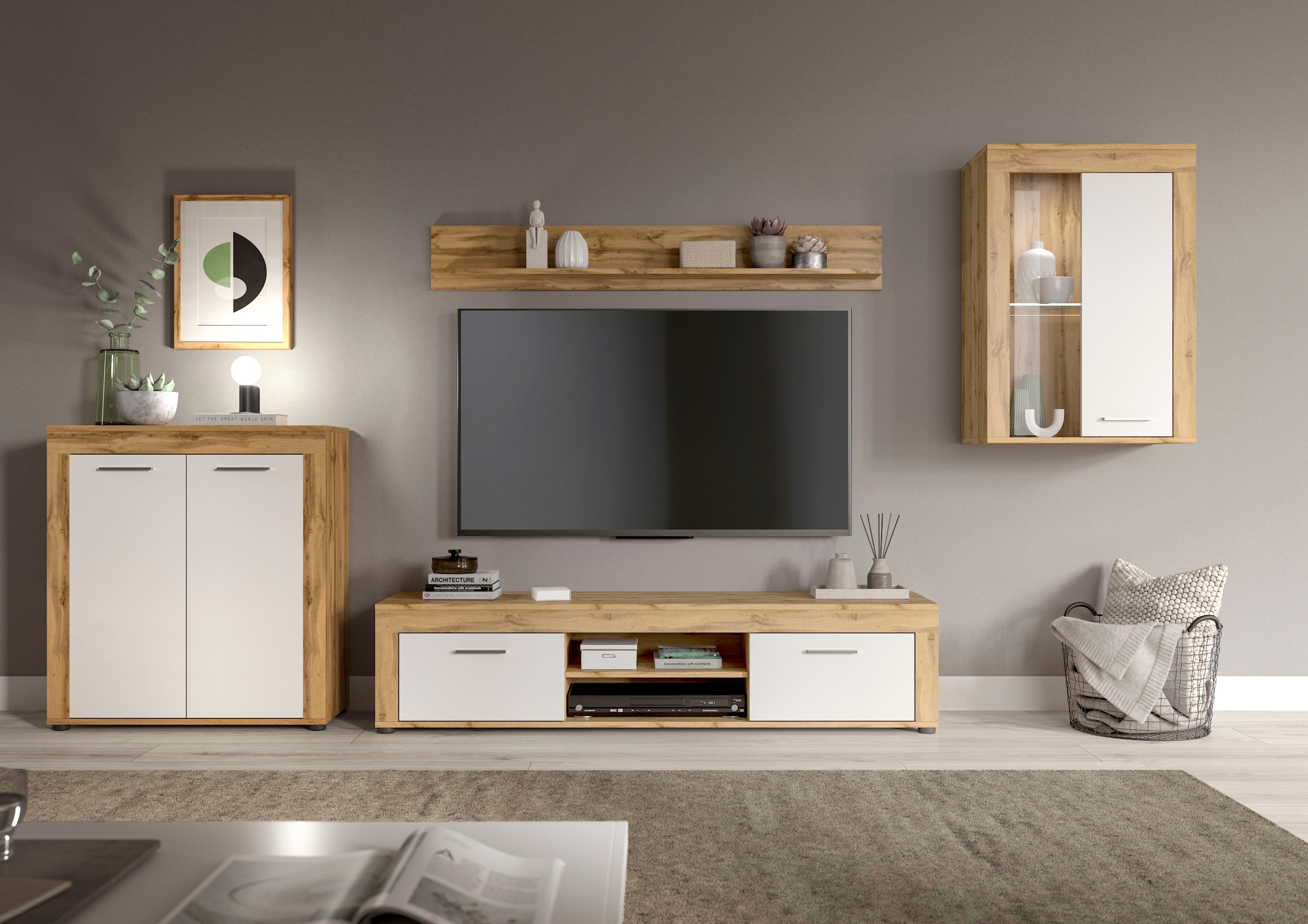 INOSIGN Wohnwand "Aosta, 4-tlg., best. aus: Highboard, Lowboard, Wandboard günstig online kaufen