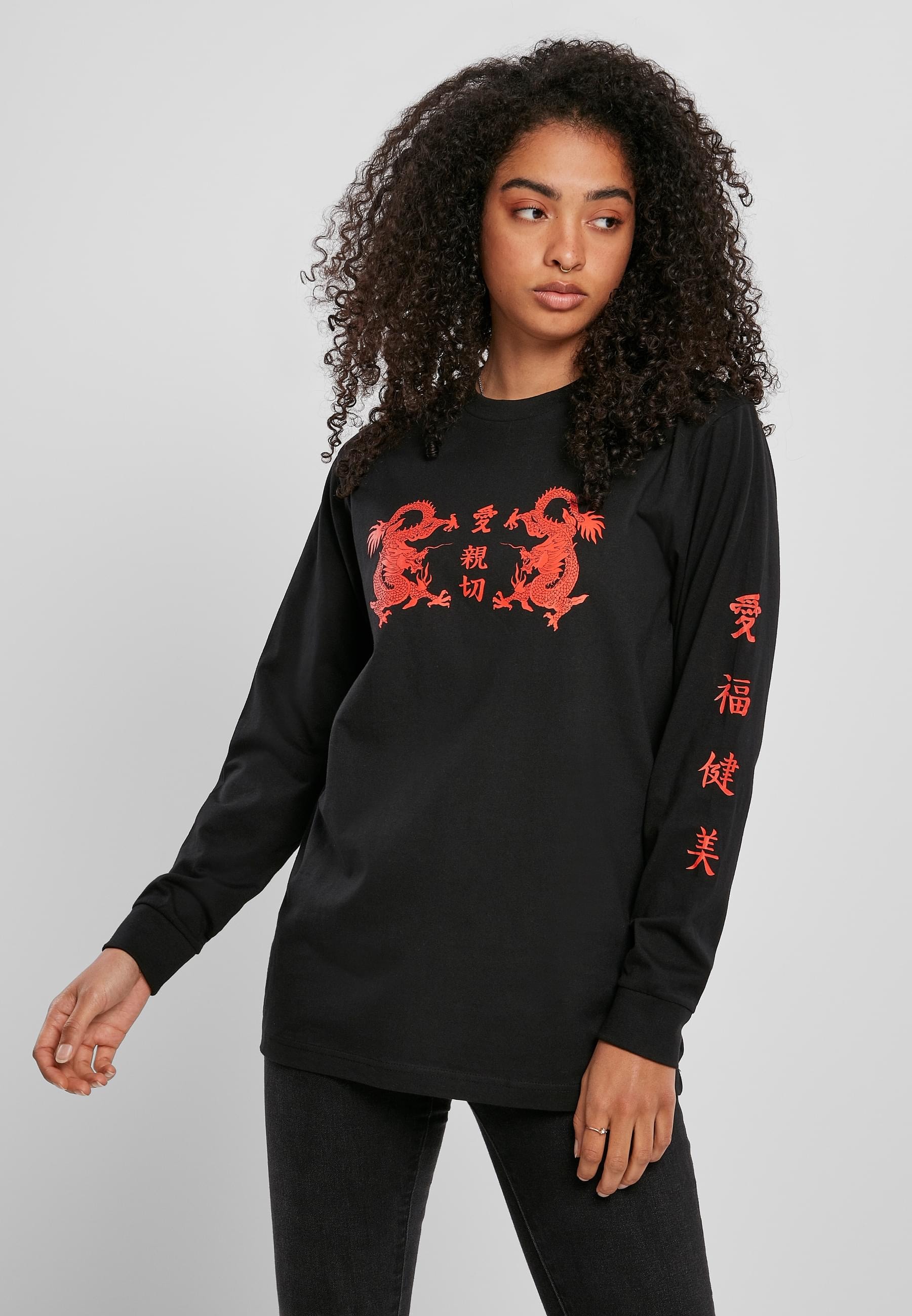 MisterTee Longsleeve »MisterTee Damen Ladies Chinese Letters Longsleeve«, (1 tlg.)