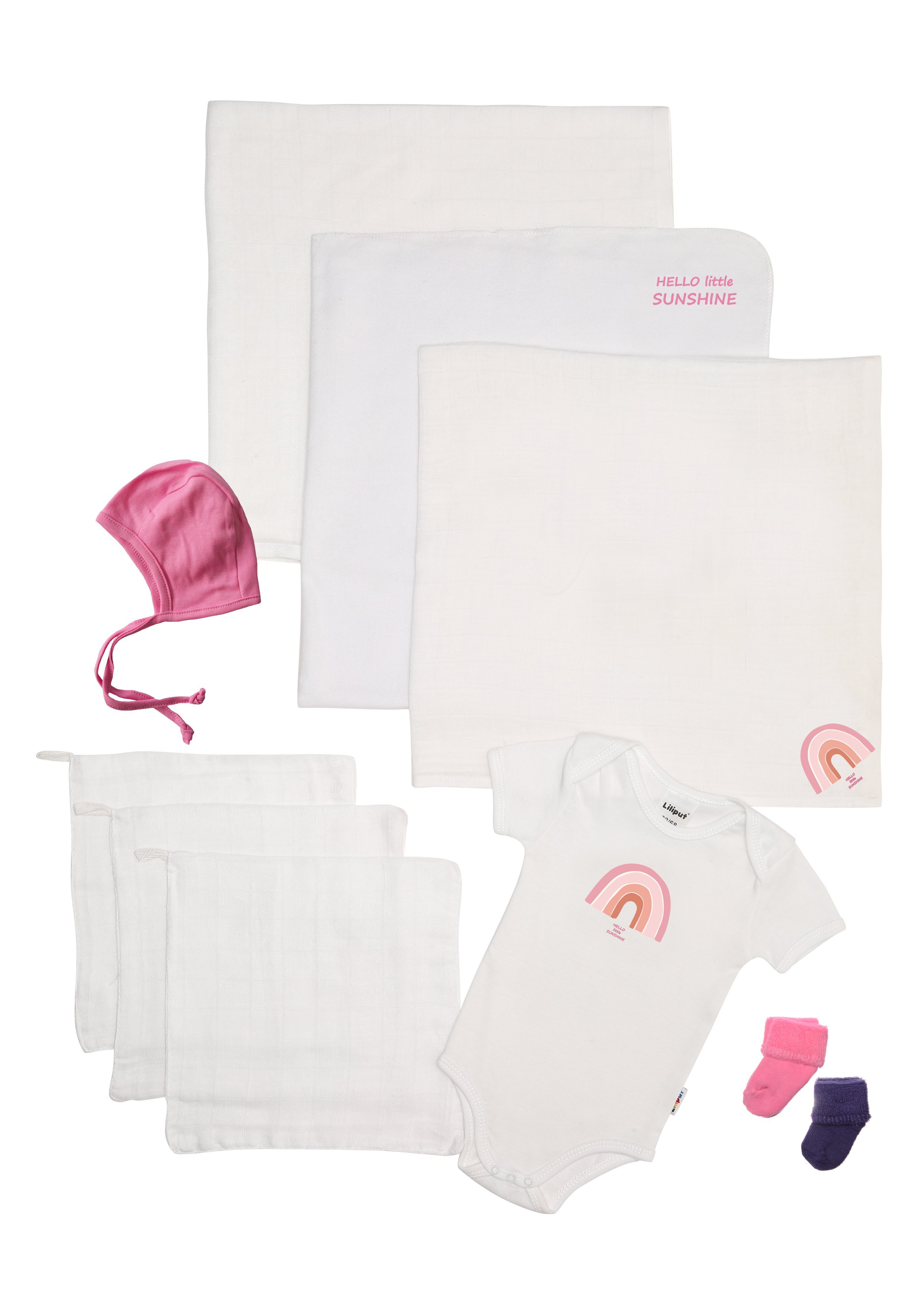 LILIPUT Mädchen Erstausstattungspaket "Regenbogen", pink, Gr. 62, 100% Baumwolle, KOB Set-Artikel, mit tollen Regenbogen-Motiven