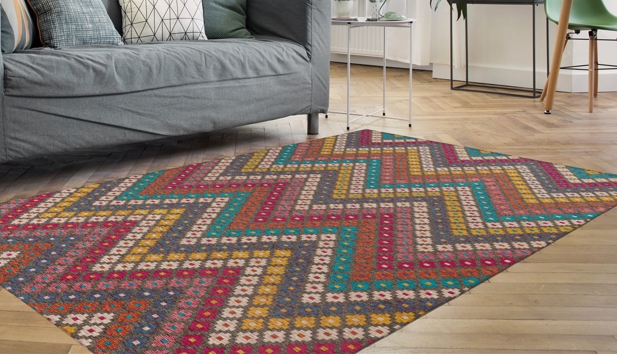 Teppich PADIRO "Primavera 225", bunt (multi), B:160cm H:5mm L:230cm, Baumwolle, Chenille, Polyester, Teppiche, Teppich, Flachgewebe