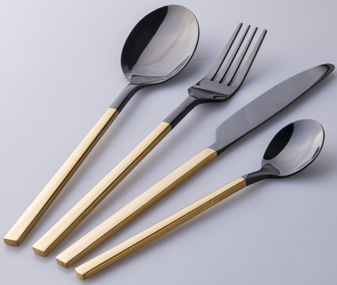 Villa d'Este Besteck-Set »Stylo Duo poliert black«, (Set, 24 tlg.), Essbesteck-Set, poliert