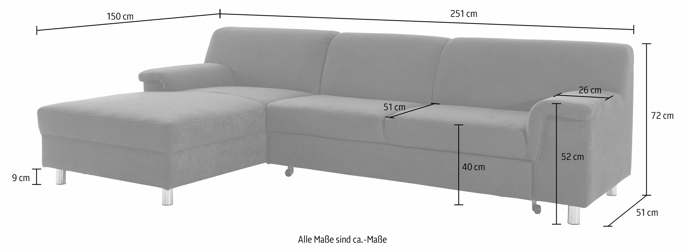 DOMO collection Ecksofa "Jamie, modern und elegant, Fußhöhe 9cm, L-Form," w günstig online kaufen