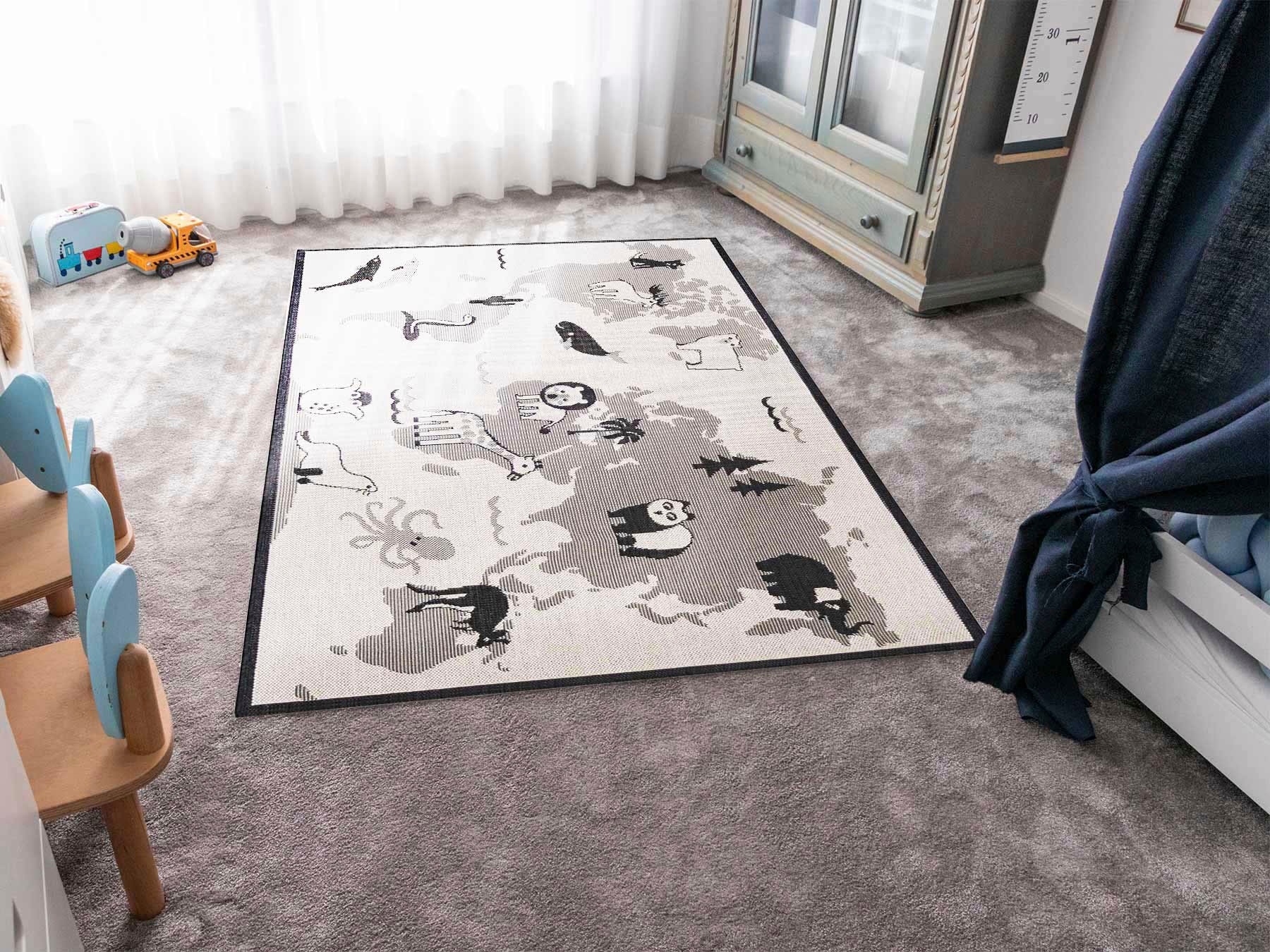 Primaflor-Ideen in Textil Kinderteppich "LINIA - Weltkarte" rechteckig 3 mm günstig online kaufen