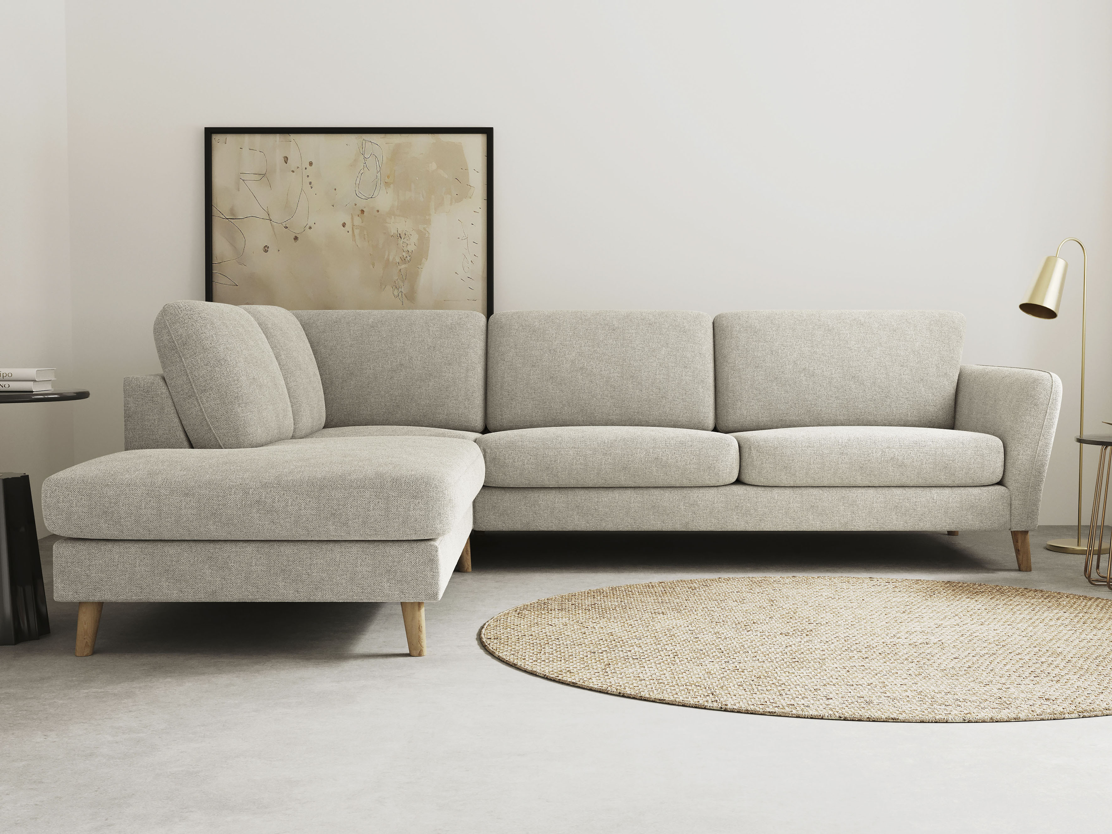 OTTO home Ecksofa "MARSEILLE 278/202 cm, L-Form, Ottom. rechts/links, verschiedene Bezüge" Massivholzbeine Eiche, Landhausstil, Wellenunterfederung