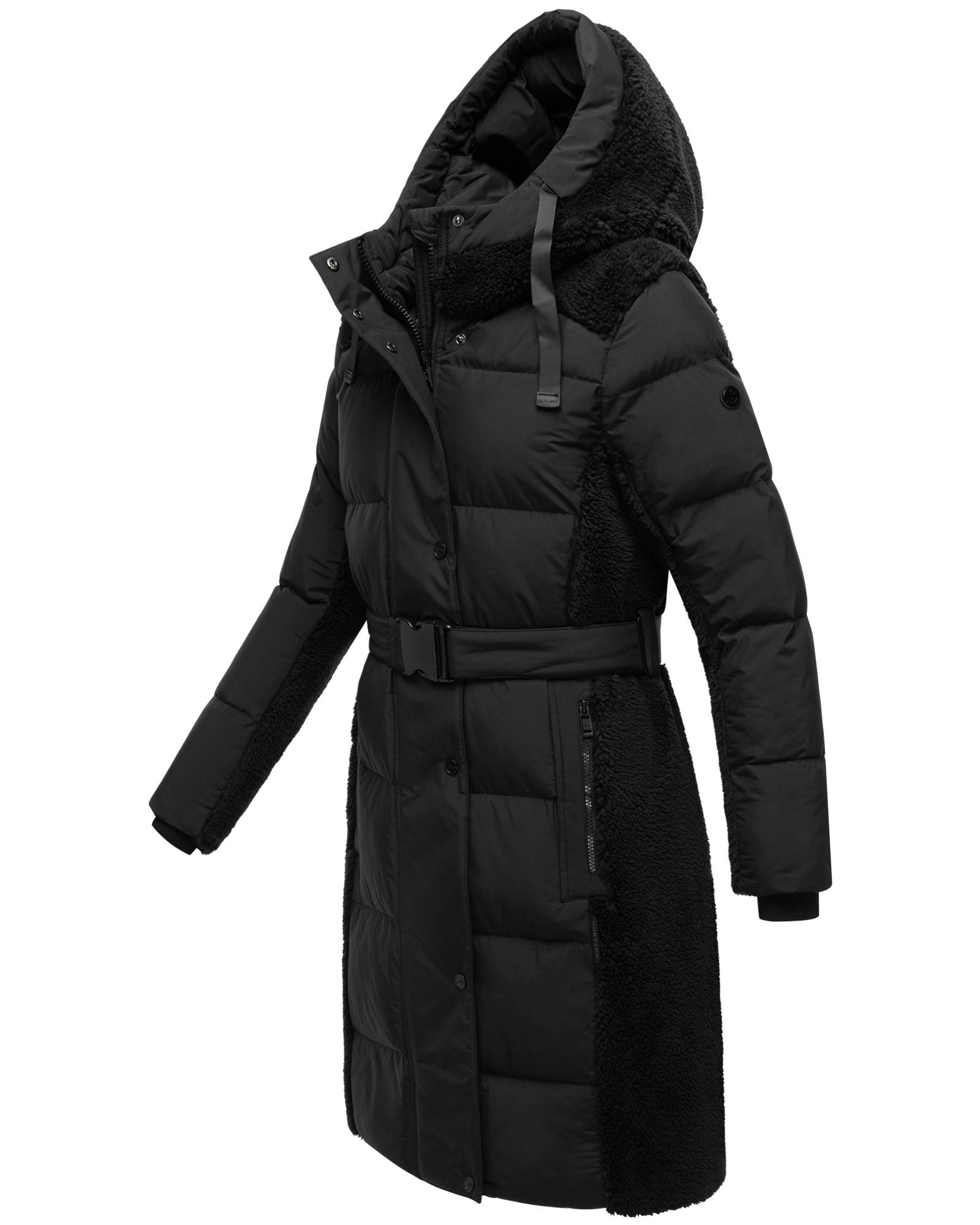 Navahoo Wintermantel »Funkelteddy 14«, warmer Mantel mit Teddyplüsch-Akzenten und Taillengürtel