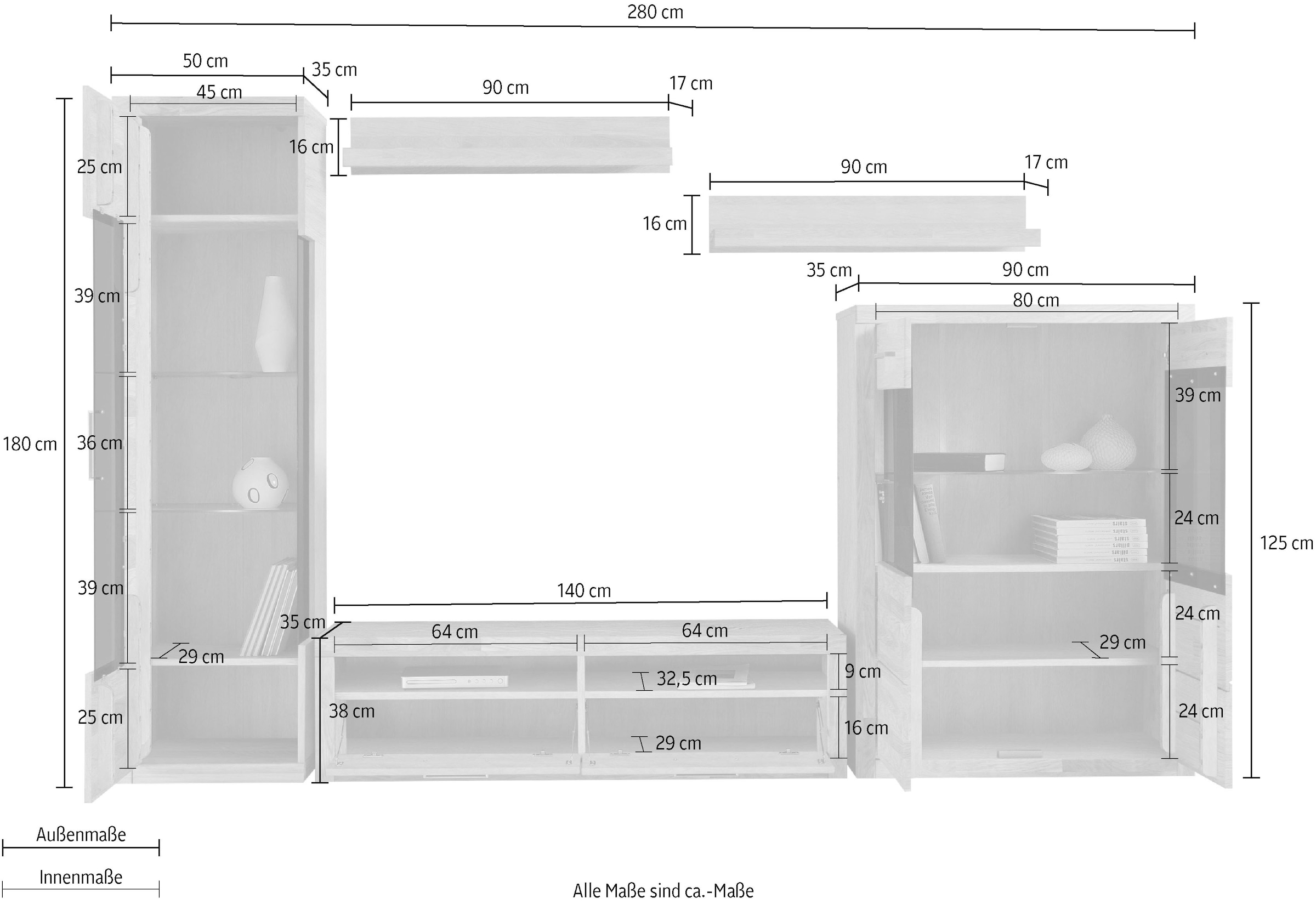 Home affaire Wohnwand »Ribe«, (Set, 5 St.), teilmassives Holz