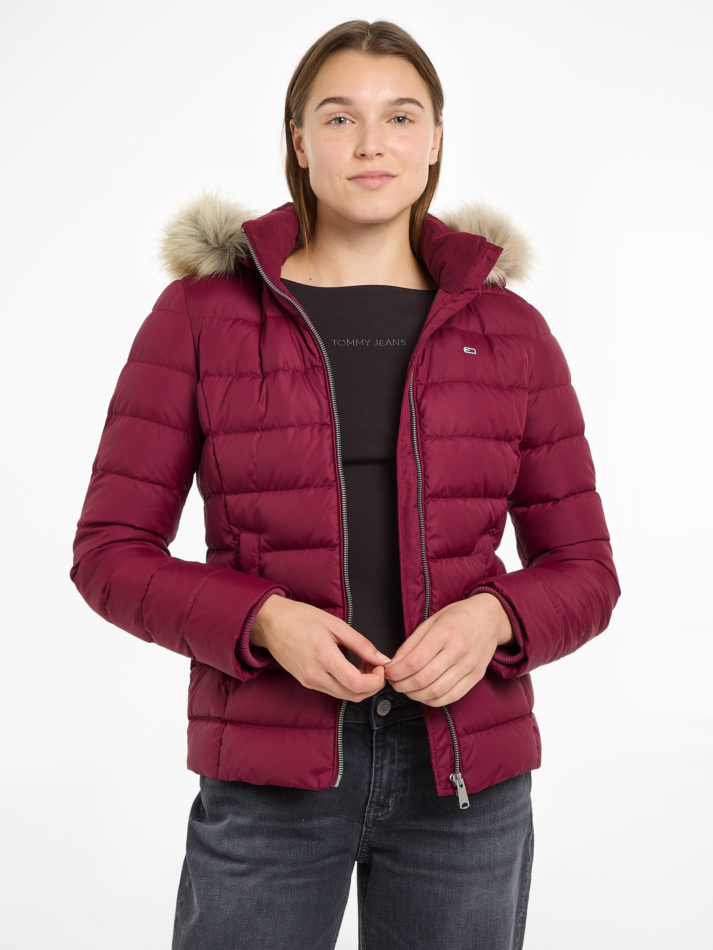 Tommy Jeans Steppjacke "TJW BASIC HOODED DOWN JACKET EXT", mit Kapuze, mit Logostickerei