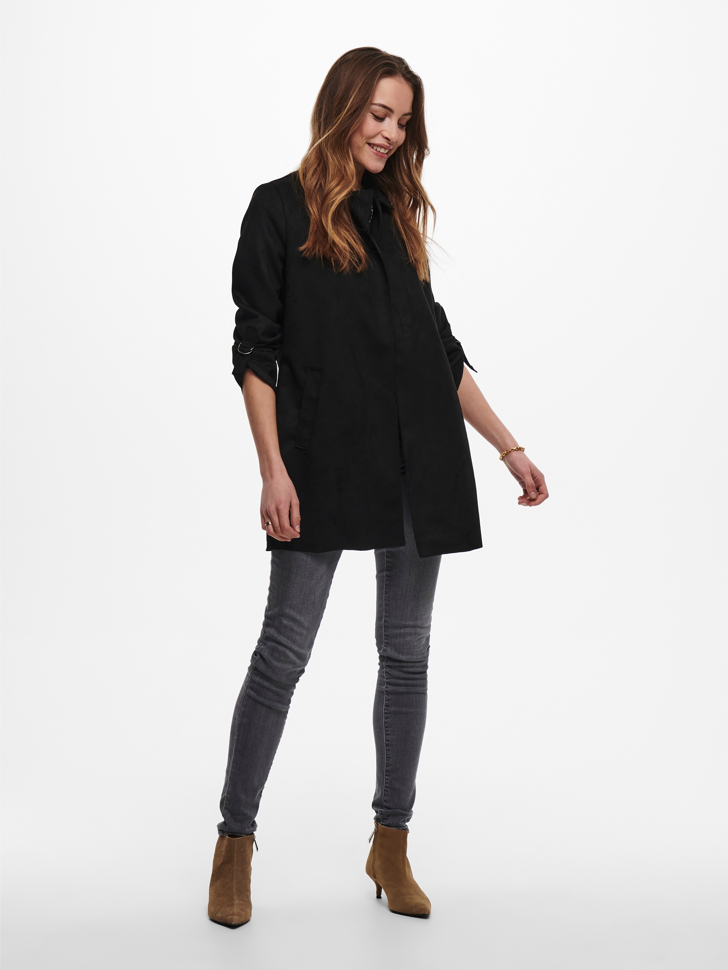 Thumbnail - ONLY Langjacke "ONLJOLINE FAUX SUEDE COAT LIFE CC OTW" ohne Kapuze mit Reverskragen, weiches Wildlederimitat