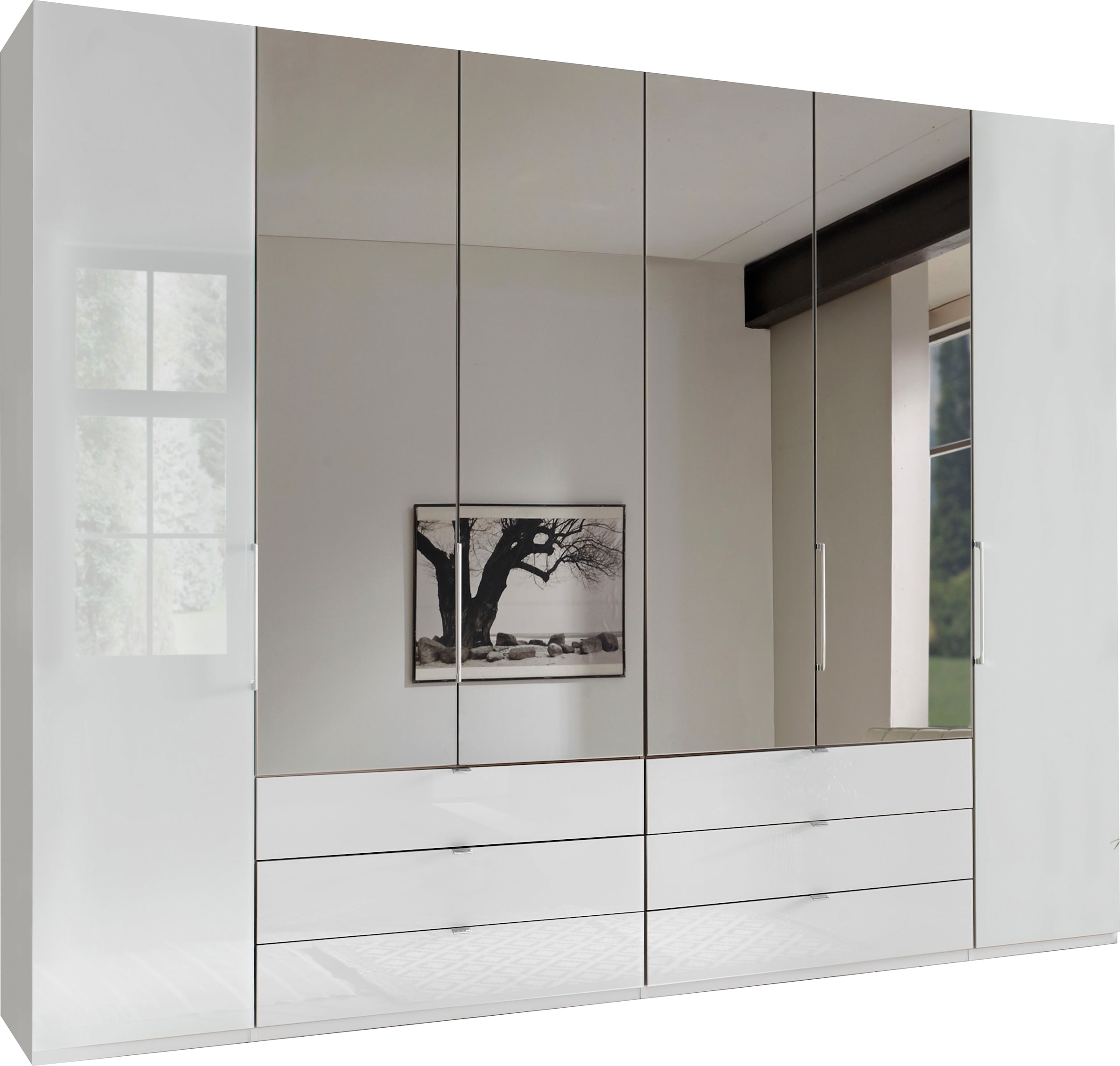 WIEMANN 1100000002199 "Kansas, Kleiderschrank, Schrank, Wäscheschrank, mit Glas und Spiegel" 2 Breiten, MADE IN GERMANY, inkl. gepämpften Schubkästen und Türen, mit Panoramaöffnung