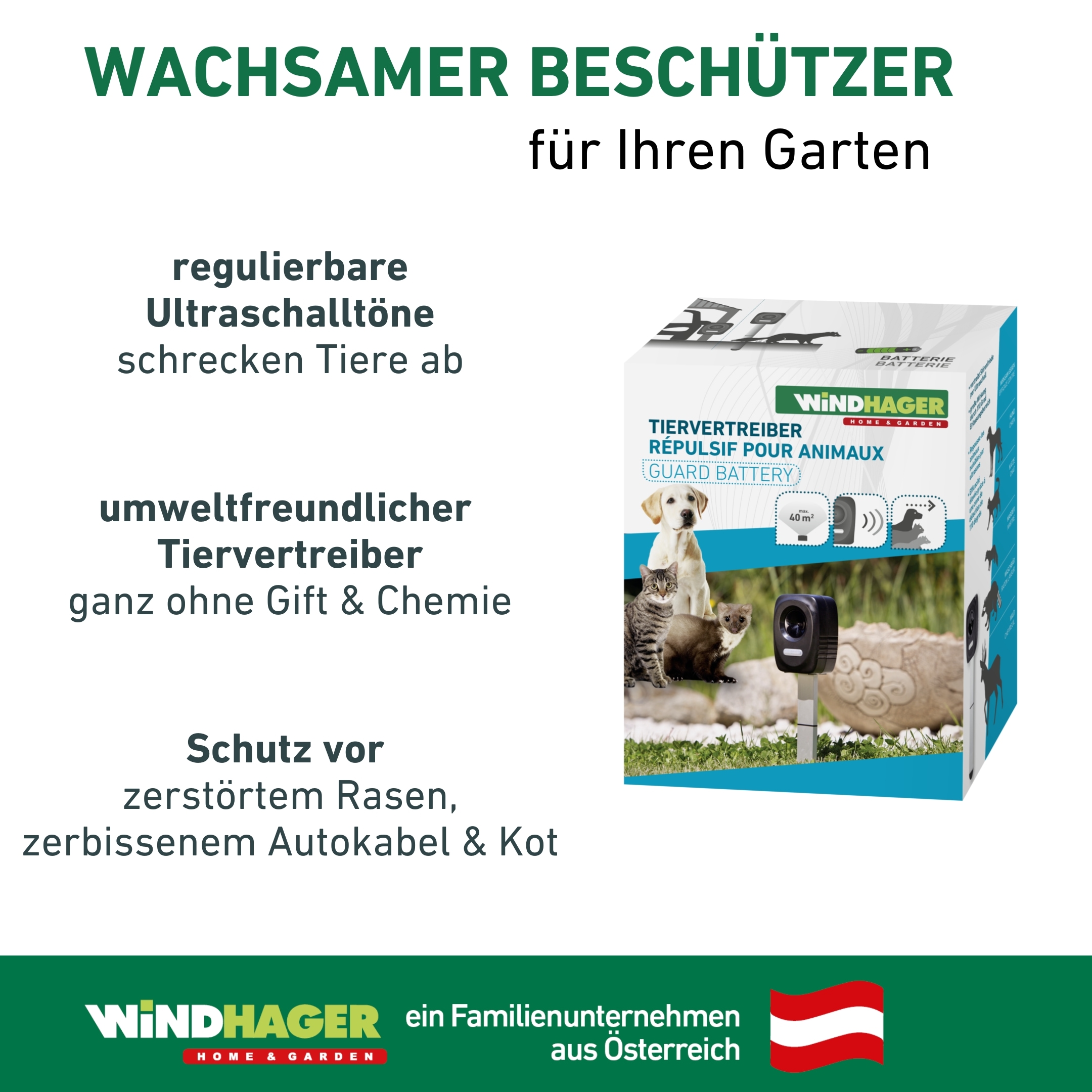 Windhager Ultraschall-Tierabwehr »Gerät Outdoor,  mit Solar oder Batterie« Tiervertreiber gegen Marder, Waschbären, Wirkungsbereich 40 oder 60 m²