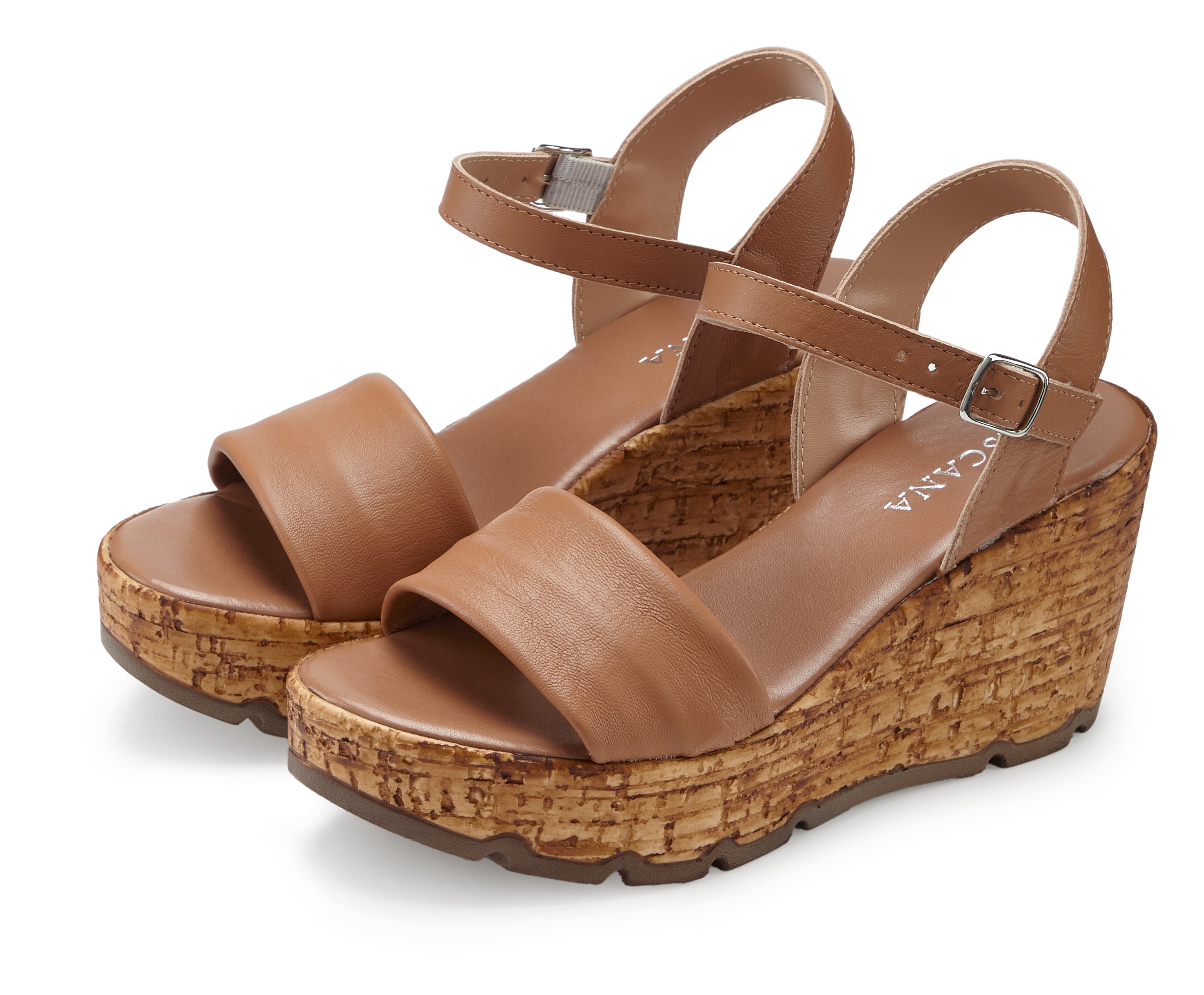 LASCANA Sandalette "Sommerschuh, offener Schuh, Sandale, Keilsandalette," NEU aus Leder mit Keilabsatz in Kork-Optik