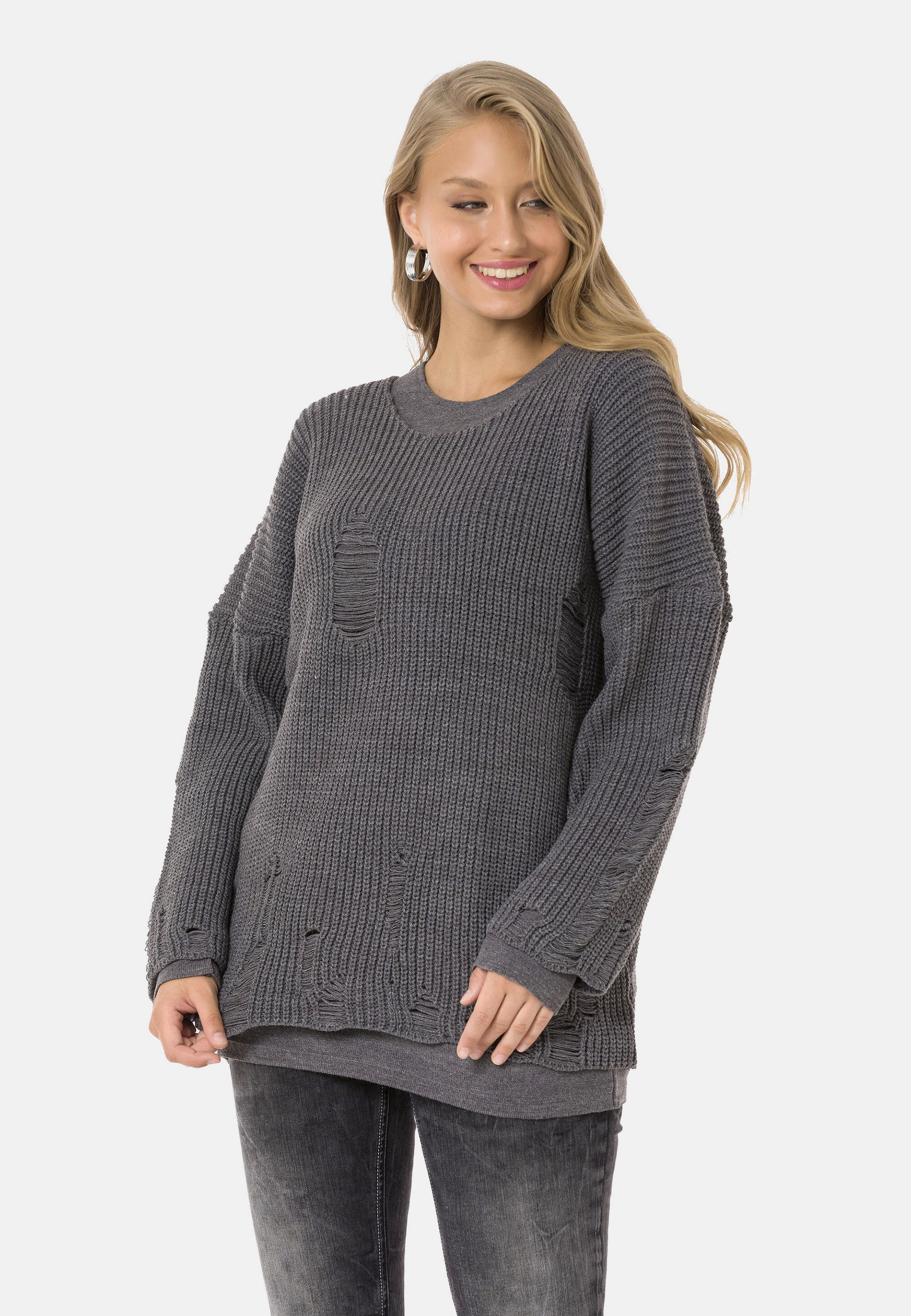 Cipo & Baxx Strickpullover »WP240« im Used-Design