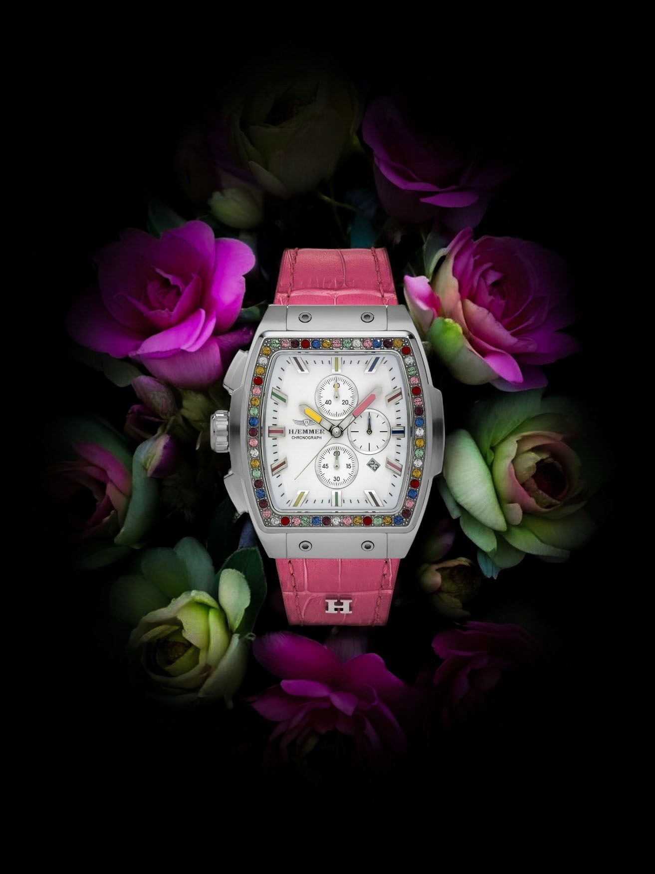 HAEMMER GERMANY Chronograph »TONNEAU«, Quarzuhr, Armbanduhr,Damenuhr,Lederarmband,digital,Datum,Stoppfunktion