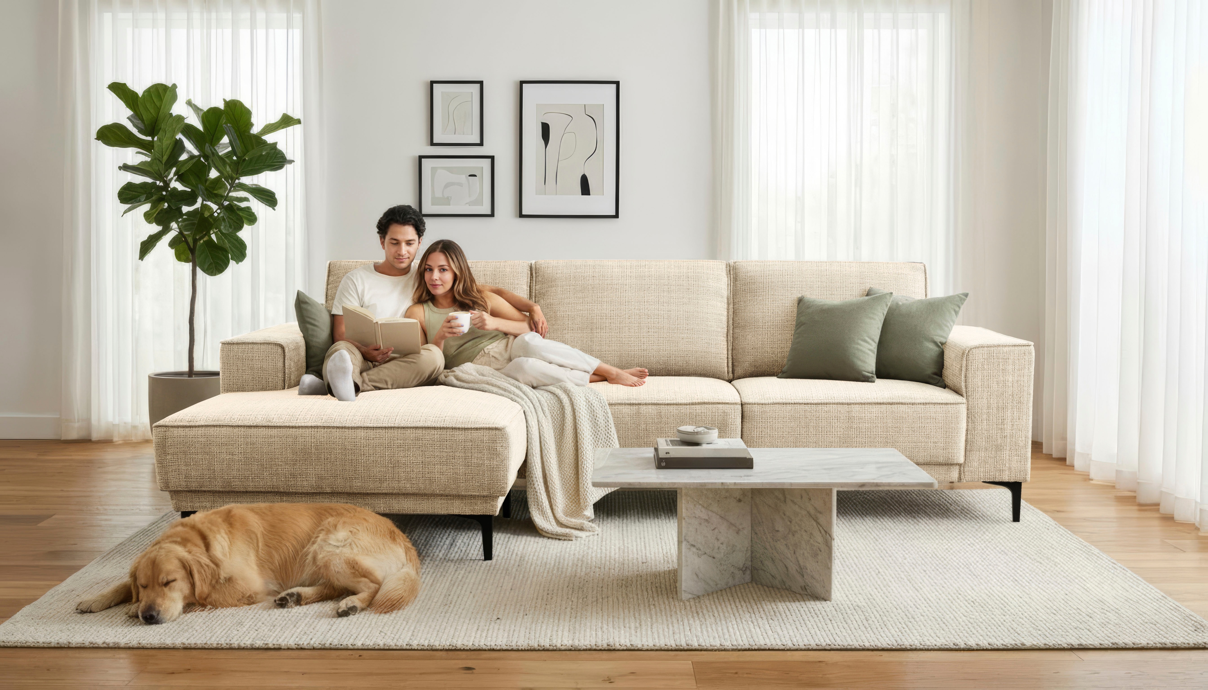OTTO home Ecksofa "OLAND Chenille L-Form, B: 280 cm, Skandi-Design" L-Form, 280 cm, Wellenunterfederung, Skandi-Design, Metallfüße