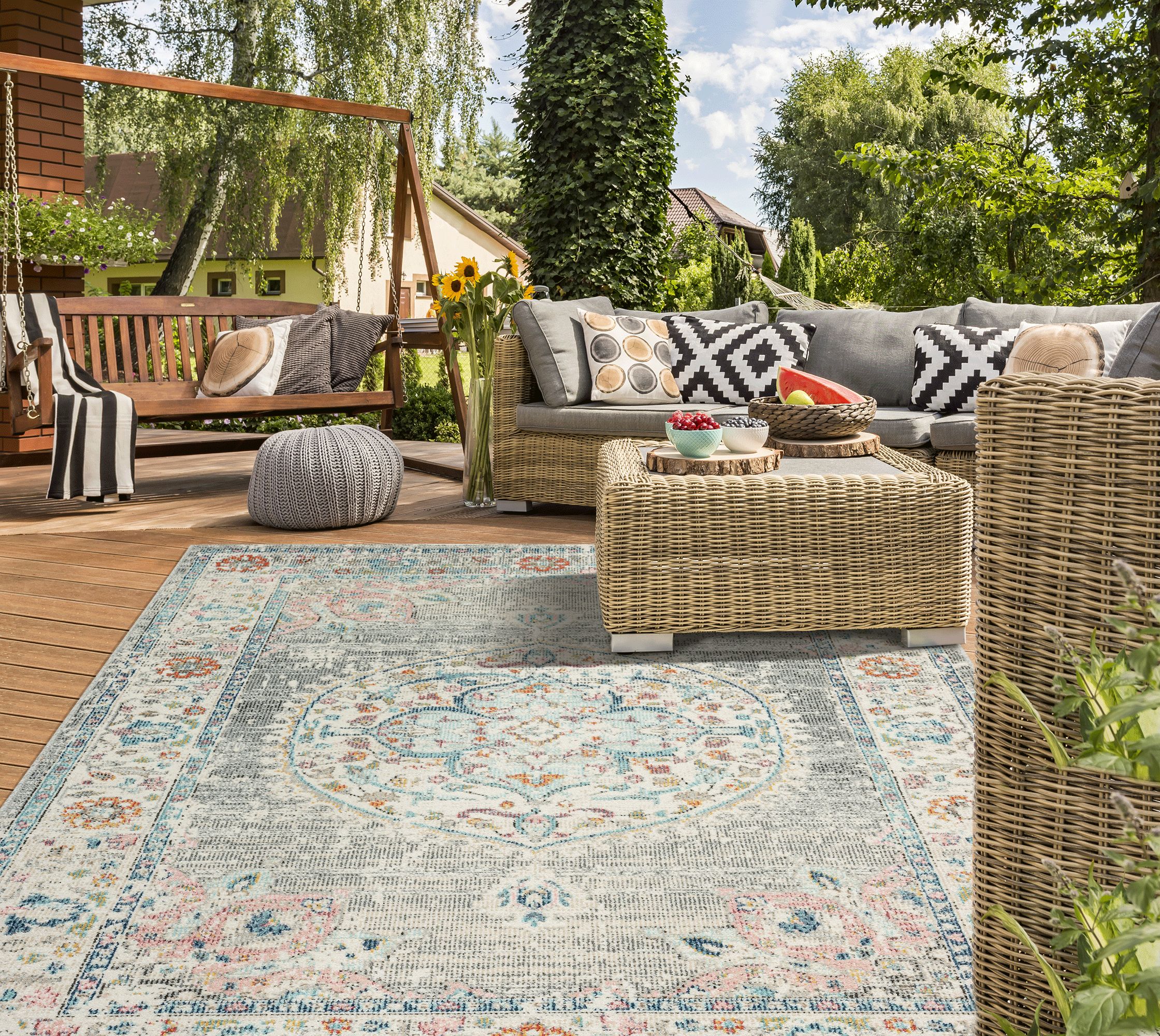 the carpet Teppich "Palma Orient" rund 4 mm Höhe Outdoor moderner robuster In und Outdoor Teppich