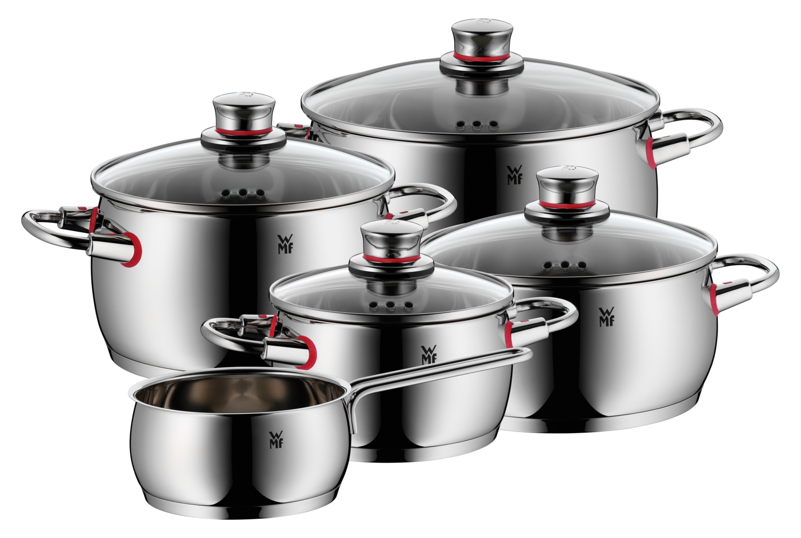 WMF Topf-Set "Quality One Induktion 5-teilig, Kochtopf Set mit Glasdeckel", rot, Töpfe, Induktions Töpfe Set unbeschichtet, für alle Herdarten