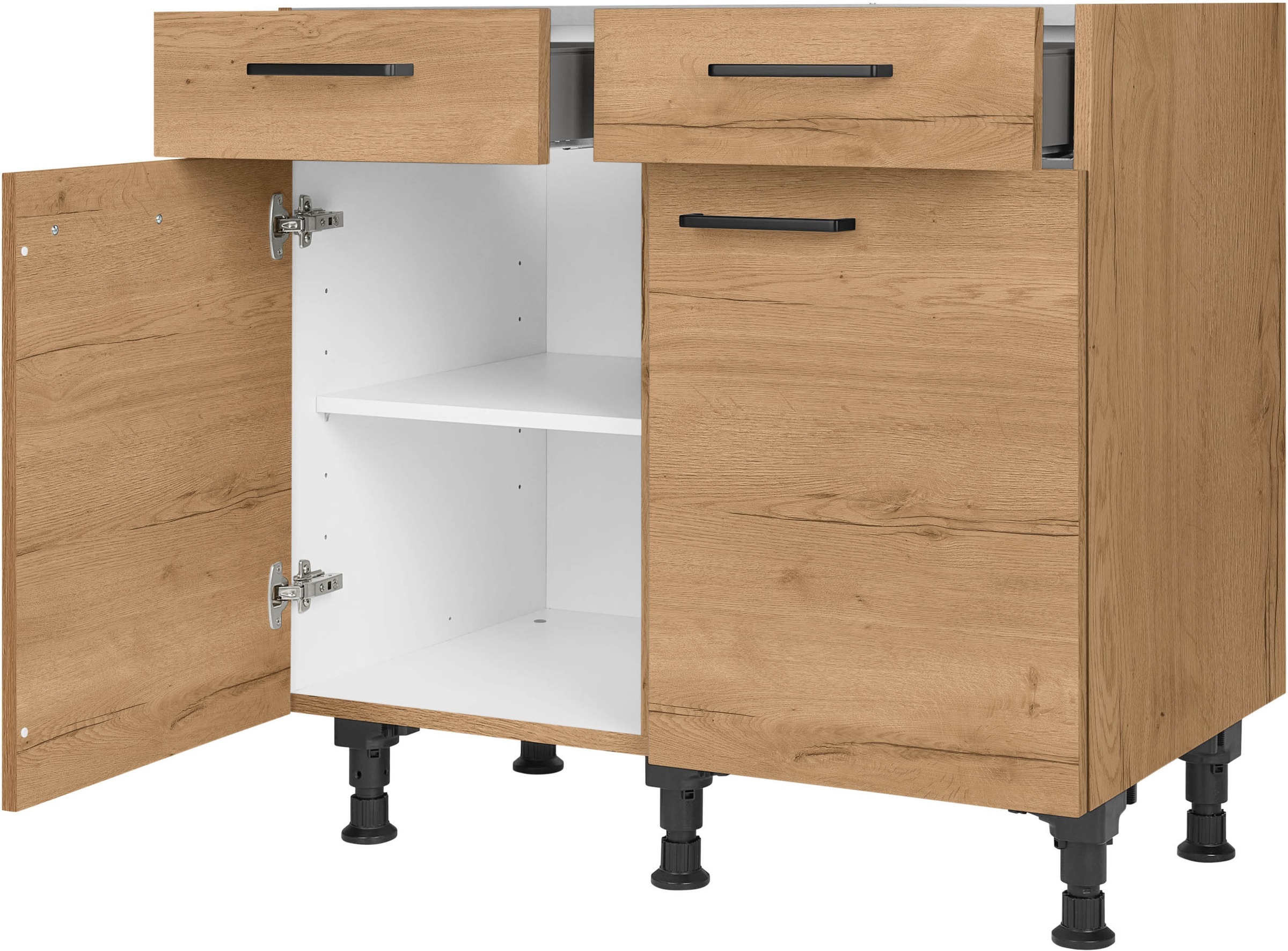 nobilia® Unterschrank »"Structura", vormontiert, Breite 90 cm, Soft-Close-Funktion«, bei den Schubkästen, inkl. höhenverstellbare Sockelfüße