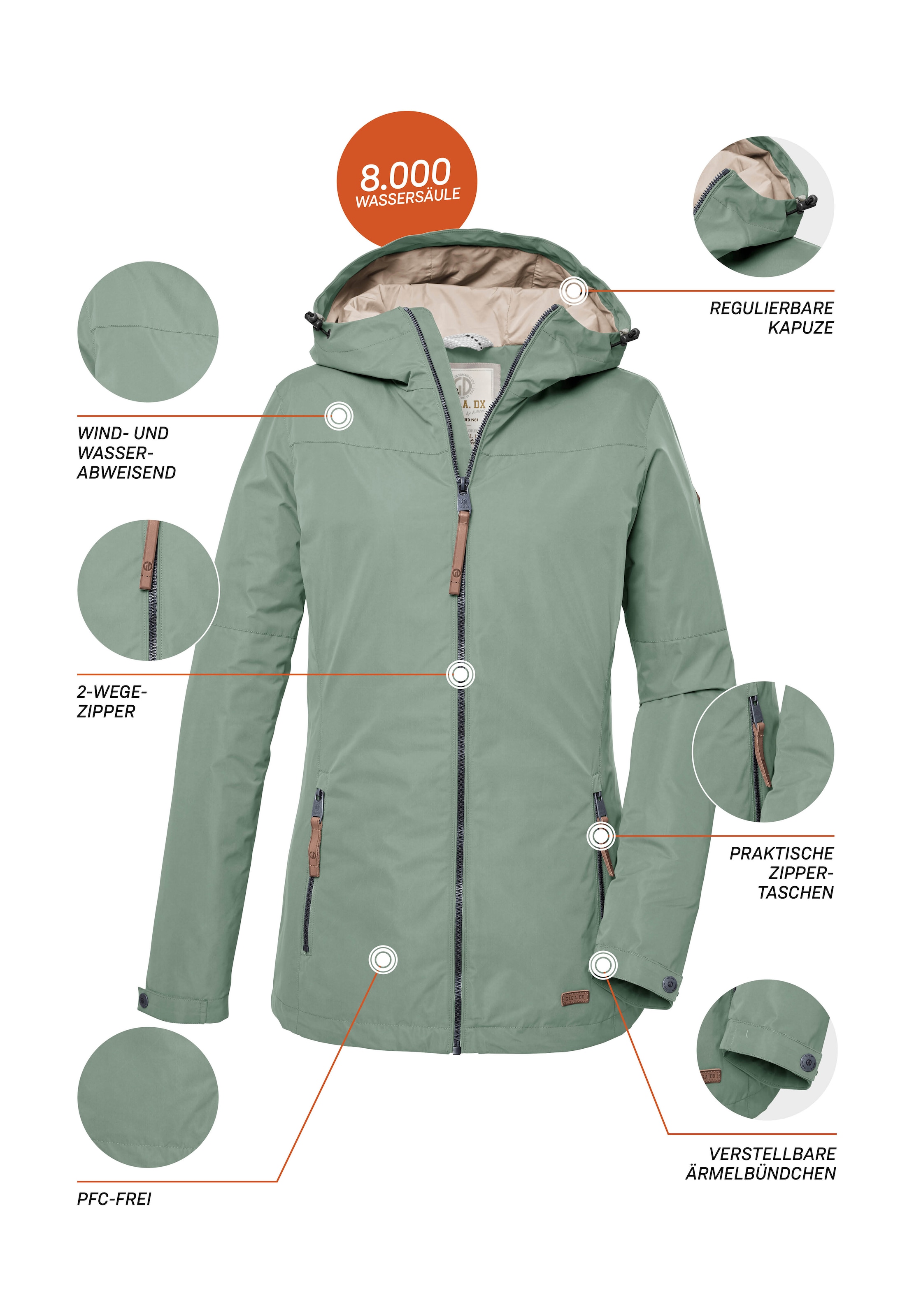 G.I.G.A. DX by killtec Funktionsjacke »GS 18 WMN JCKT«, Wasserabweisende Jacke mit Kapuze, Kinnschutz und viel Stauraum