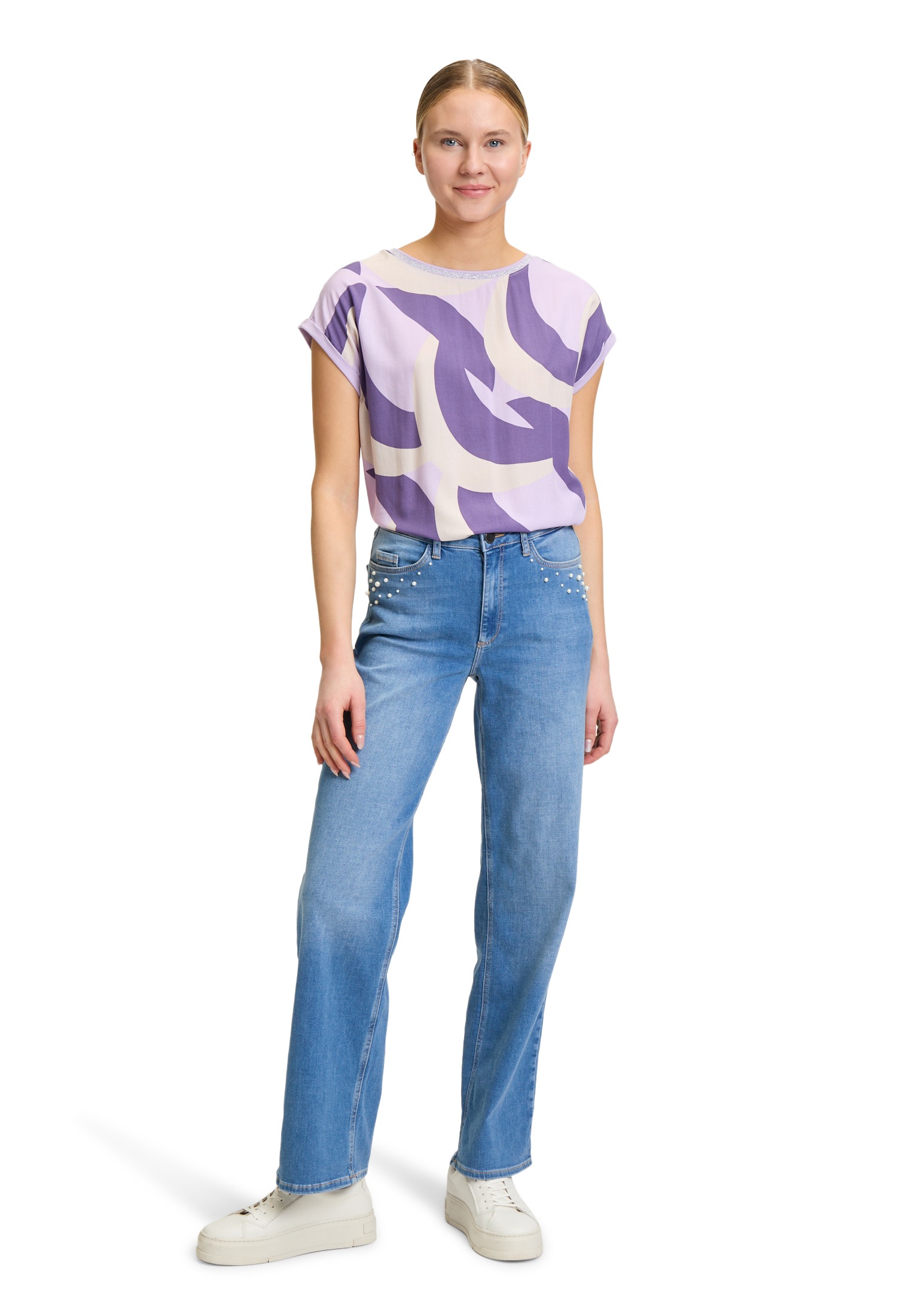 Betty&Co Kurzarmshirt »Betty & Co Casual-Shirt mit Print«, (1 tlg.), Materialmix