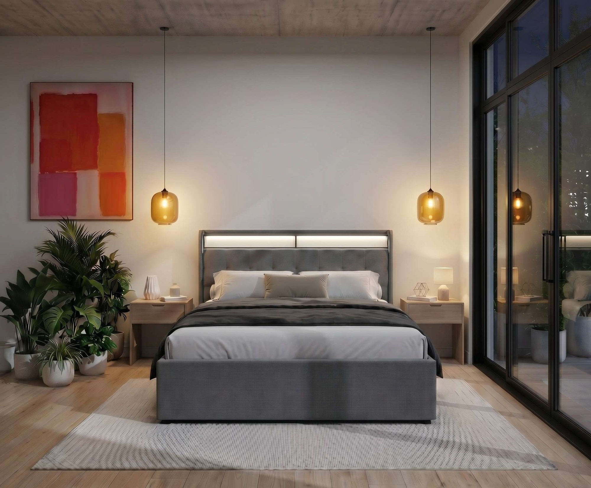 OTTO home Polsterbett »Hamar, beleuchtetes Regal, USB/ USB-C, bis 250 KG belastbar« LED-Licht und USB und USB-C Ladegerät im Kopfteil, Knopfsteppung