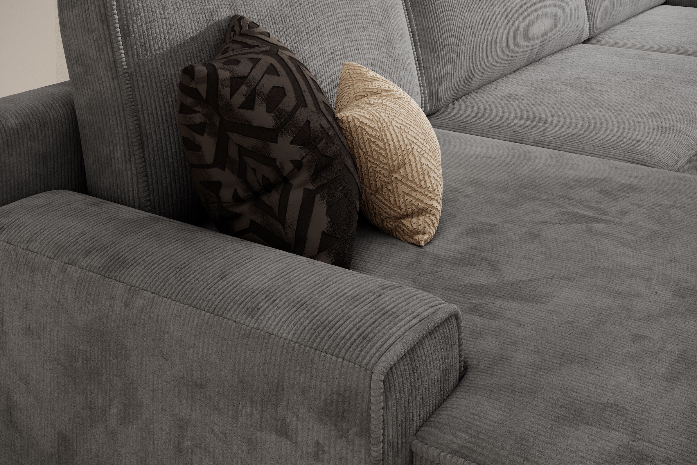 TRENDMANUFAKTUR Wohnlandschaft »Challenge, Schlafsofa mit Bettkasten, Couch in U-Form, Breite 333 cm«, XXL Sofa mit Bettkasten & Schlaffunktion, auch in trendigem Cordstoff