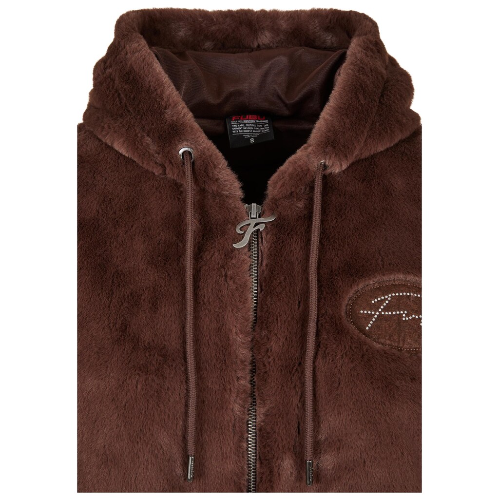Fubu Collegejacke »Fubu Damen FW224-022-1 Signature Rhinestone Fur Jacket brown«, (1 St.), mit Kapuze