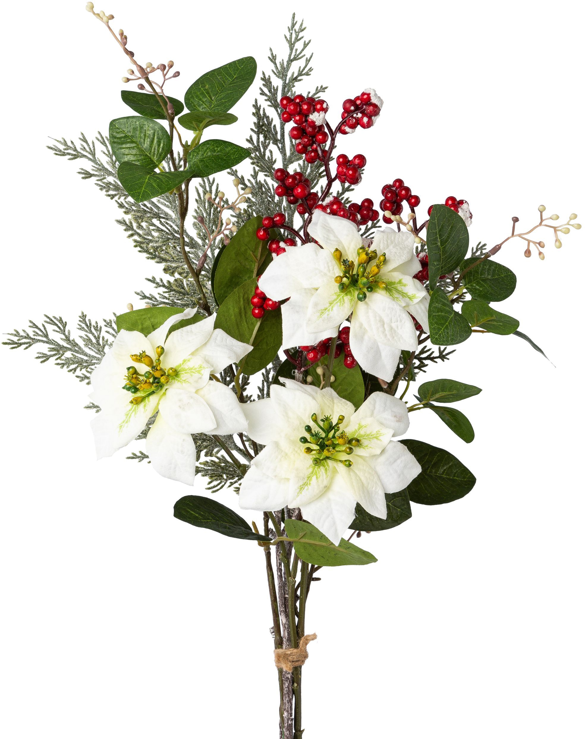 Creativ Kunstpflanze mit BAUR Zweigen und Friday green | Winterliche »Weihnachtsdeko«, Beeren Black Poinsettia-Mixbouquet