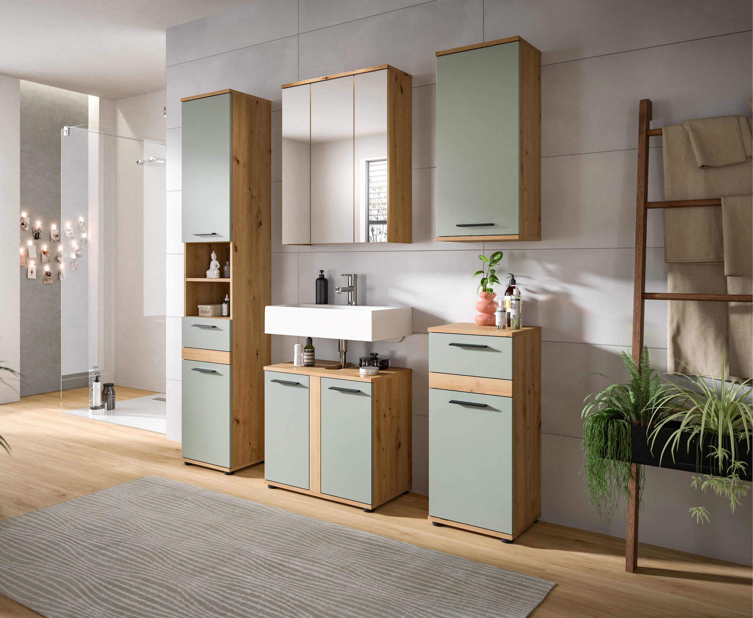 welltime Badezimmerspiegelschrank »LUCCA, Breite 60cm, 3 Spiegeltüren, 9 Fächer, 6 Fachböden«