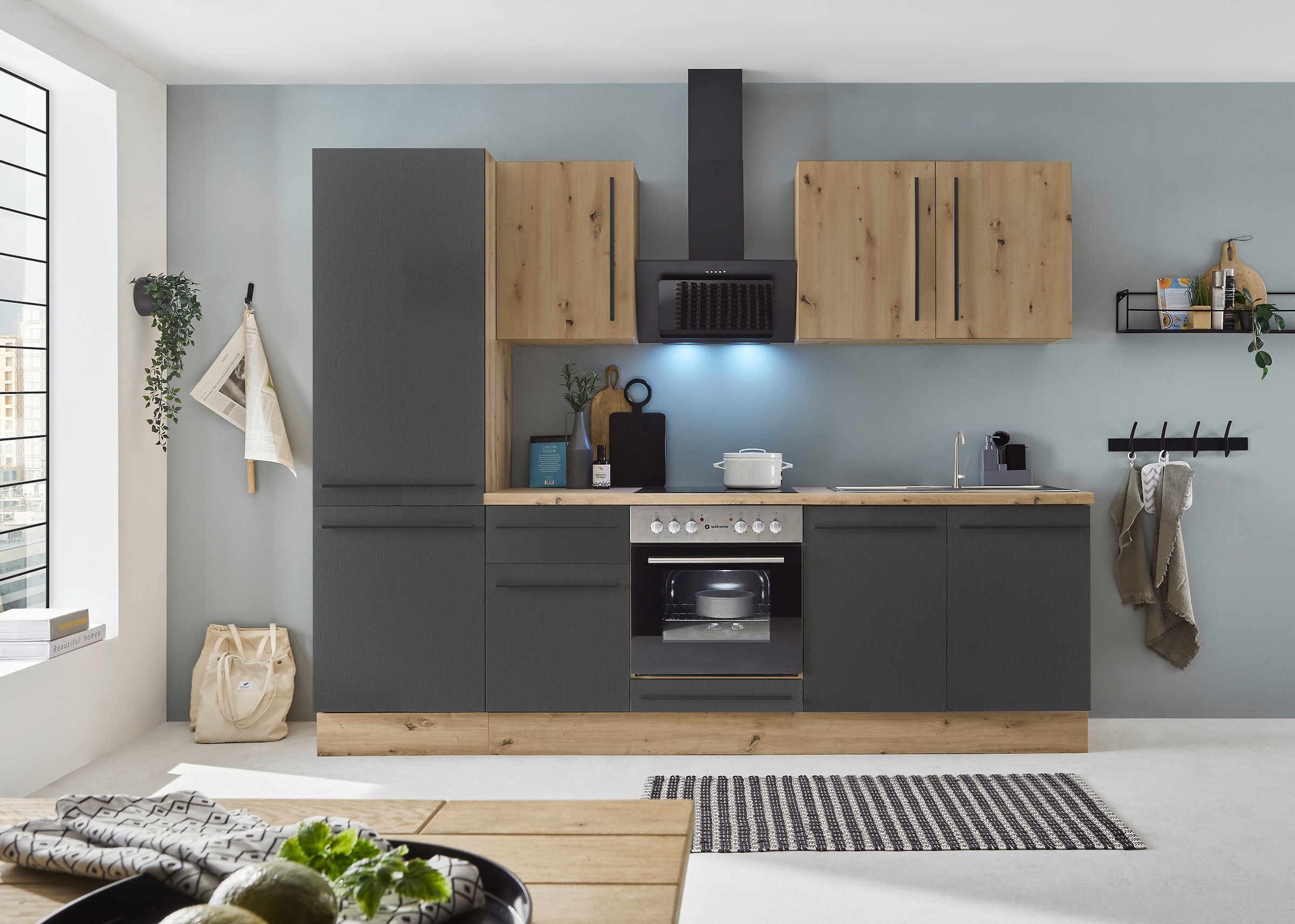 KOCHSTATION Küchenzeile »KS-Florida mit 38mm starker Arbeitsplatte«, Breite 270 cm, wahlweise mit E-Geräten, Soft-Close-Funktion