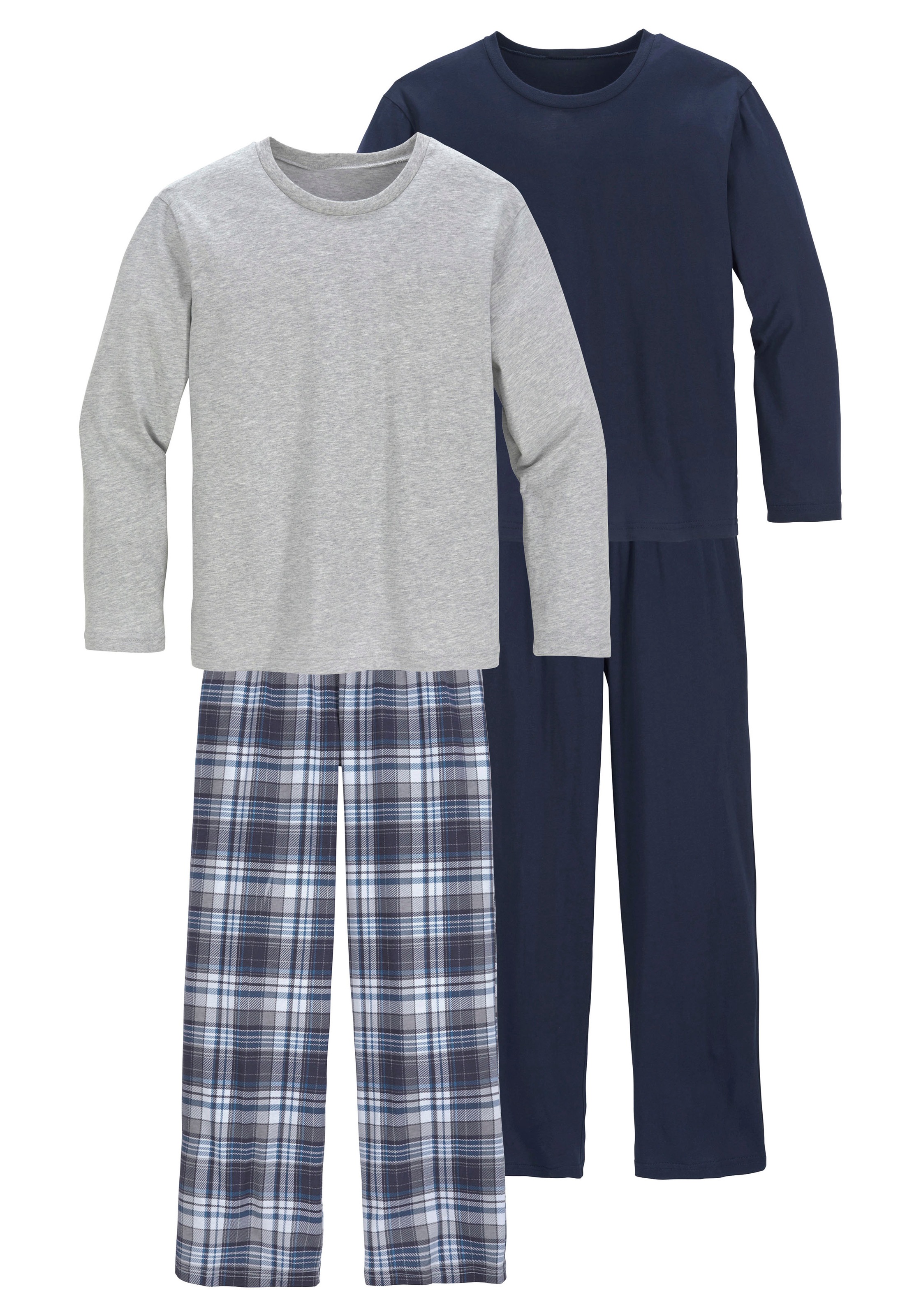 le jogger® Pyjama Packung, 2 Stück, 4 tlg. Schlafanzug in langer Form, Hose 1x uni und 1x kariert