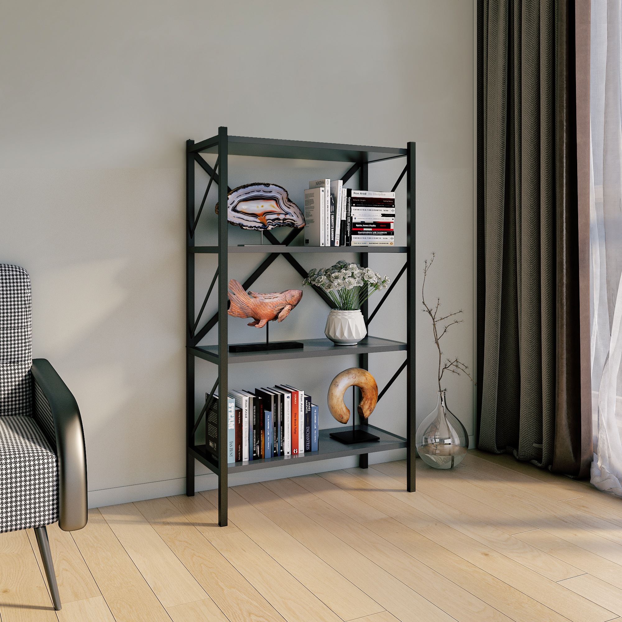 VCM Standregal »Holz Metall Stand Regal Büro Bücher Insasi 4fach«