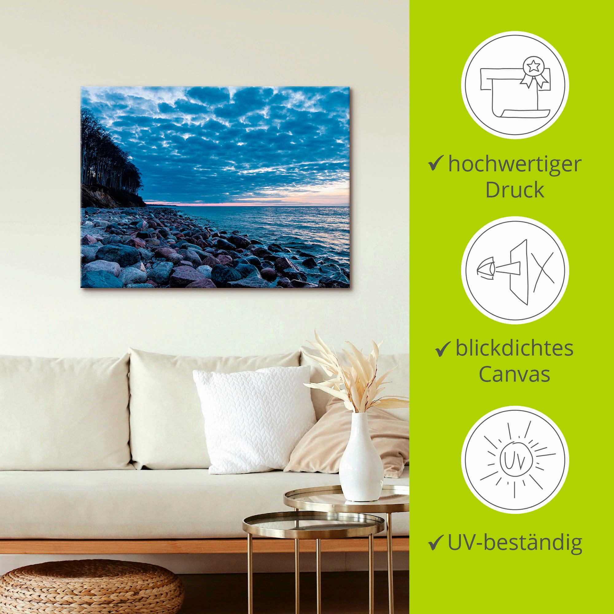 Artland Wandbild »Steine an der Küste der Ostsee« Küste 1 Stk. tlg. als Leinwandbild, Wandaufkleber in verschied. Größen