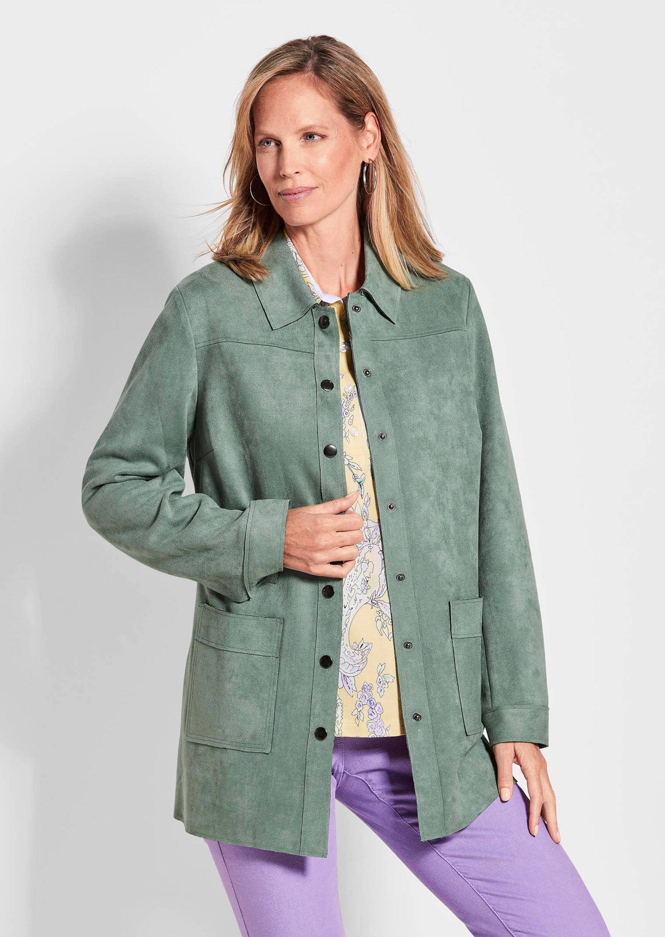 GOLDNER Kurzjacke »Kurzgröße Outdoorjacke aus Veloursimitat in Grün«