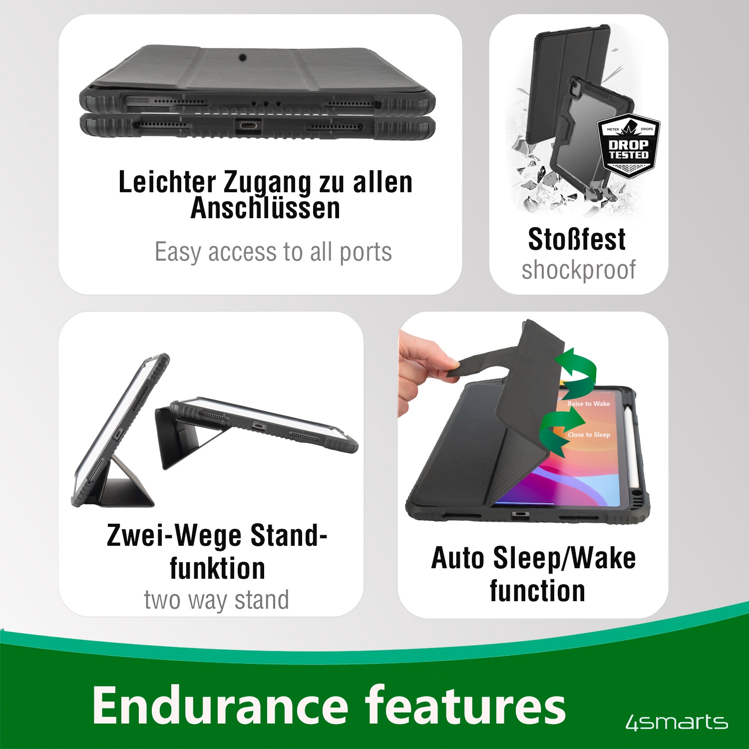 4smarts Tablet-Hülle »Folio Case Endurance für Apple iPad 10.2" (2019/20/21)«, iPad 10.2 (2019/ 20/ 21), Backcover, Schutzhülle, Tabletschutzhülle, Case, Schutzcase, stoßfest