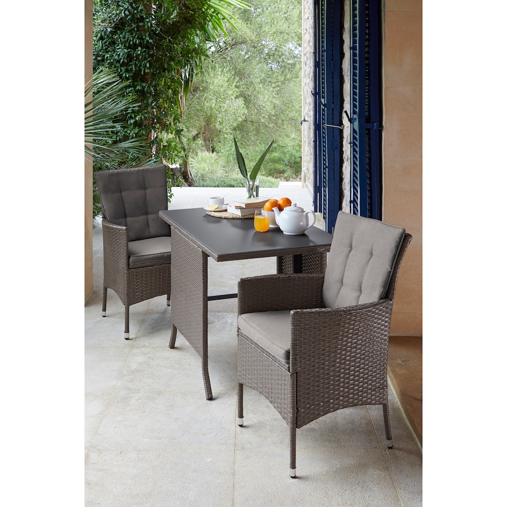 KONIFERA Balkonset »Mailand«, (Set, 7 tlg., 2x Sessel, 1x Tisch 112x65 cm, inkl. Auflagen, Polyrattan)