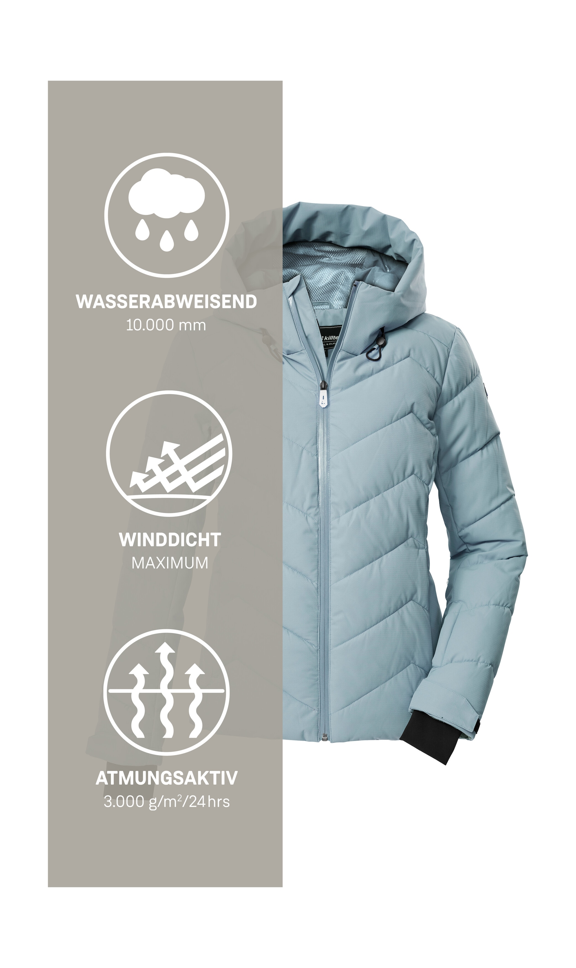 Killtec Skijacke »KSW 31 WMN SKI QLTD JCKT«, Winddichte, wasserabweisende Skijacke mit Daunenoptik und Schneefang