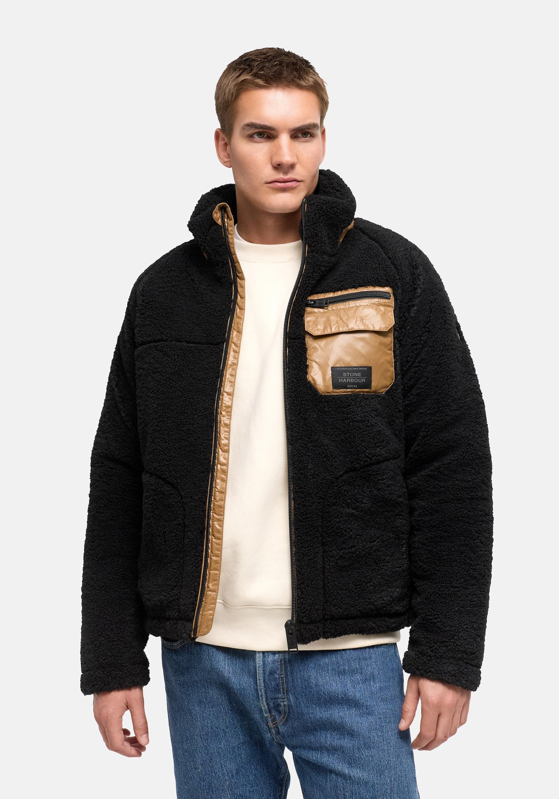 Stone Harbour Plüschjacke »Sorees XX« ohne Kapuze Warme Herren Winterjacke aus weichem Teddy-Fleece