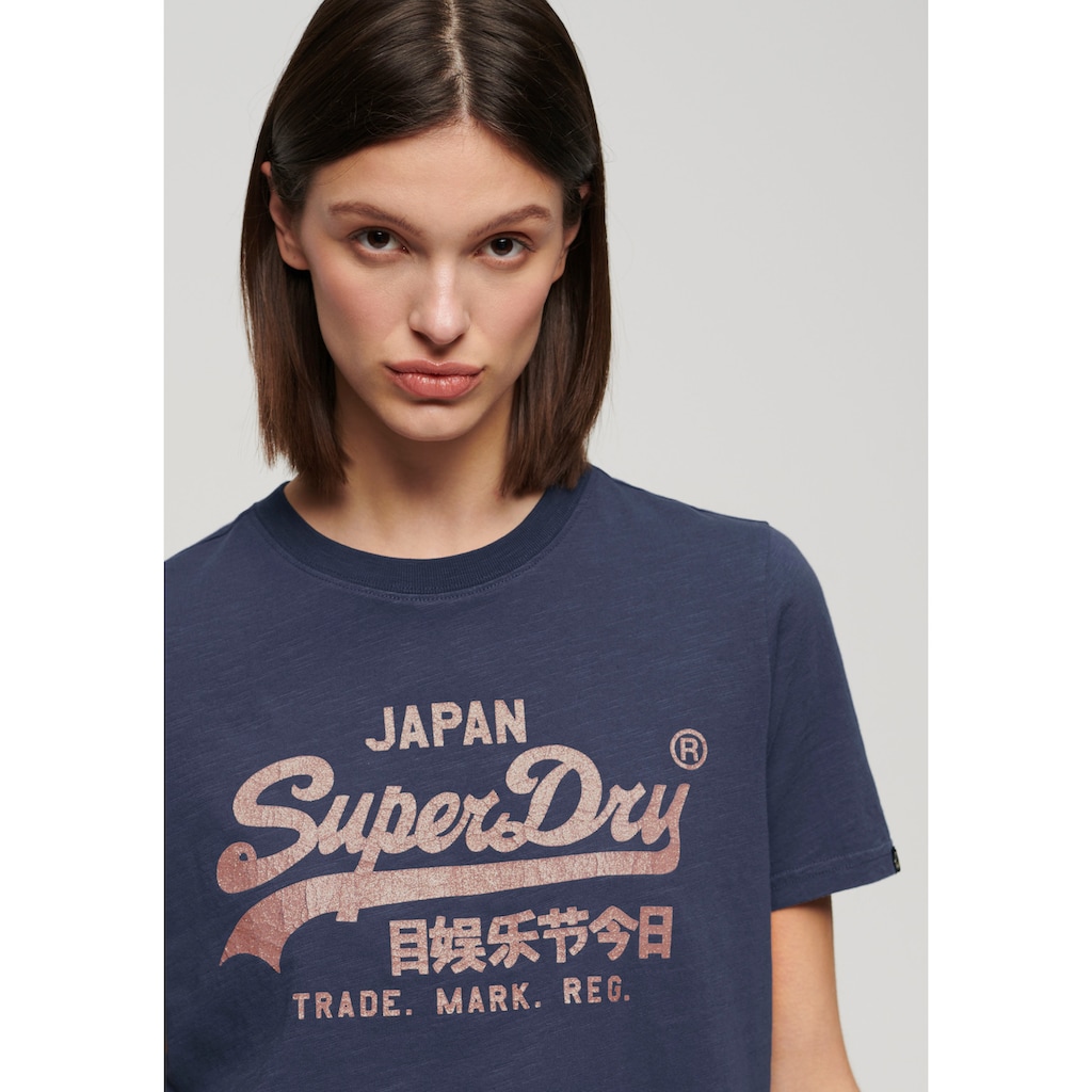 Superdry T-Shirt »METALLIC VL RELAXED T SHIRT«, Print-Shirt mit glitzerndem Logo-Druck