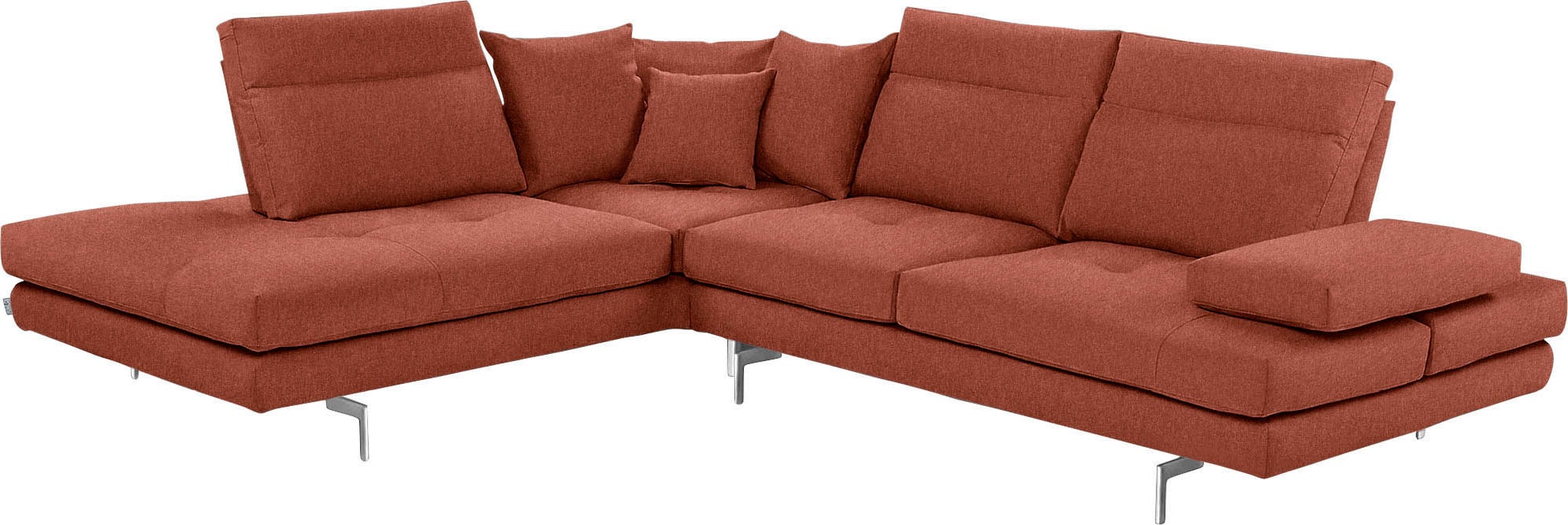 CALIA ITALIA Ecksofa "Toby Wing, B/T: 288/232 cm, Designsofa mit hohem Sitzkomfort, L-Form" Sitztiefenverstell.,wahlw. mit Kissen-Set, Füße chrom glänzend